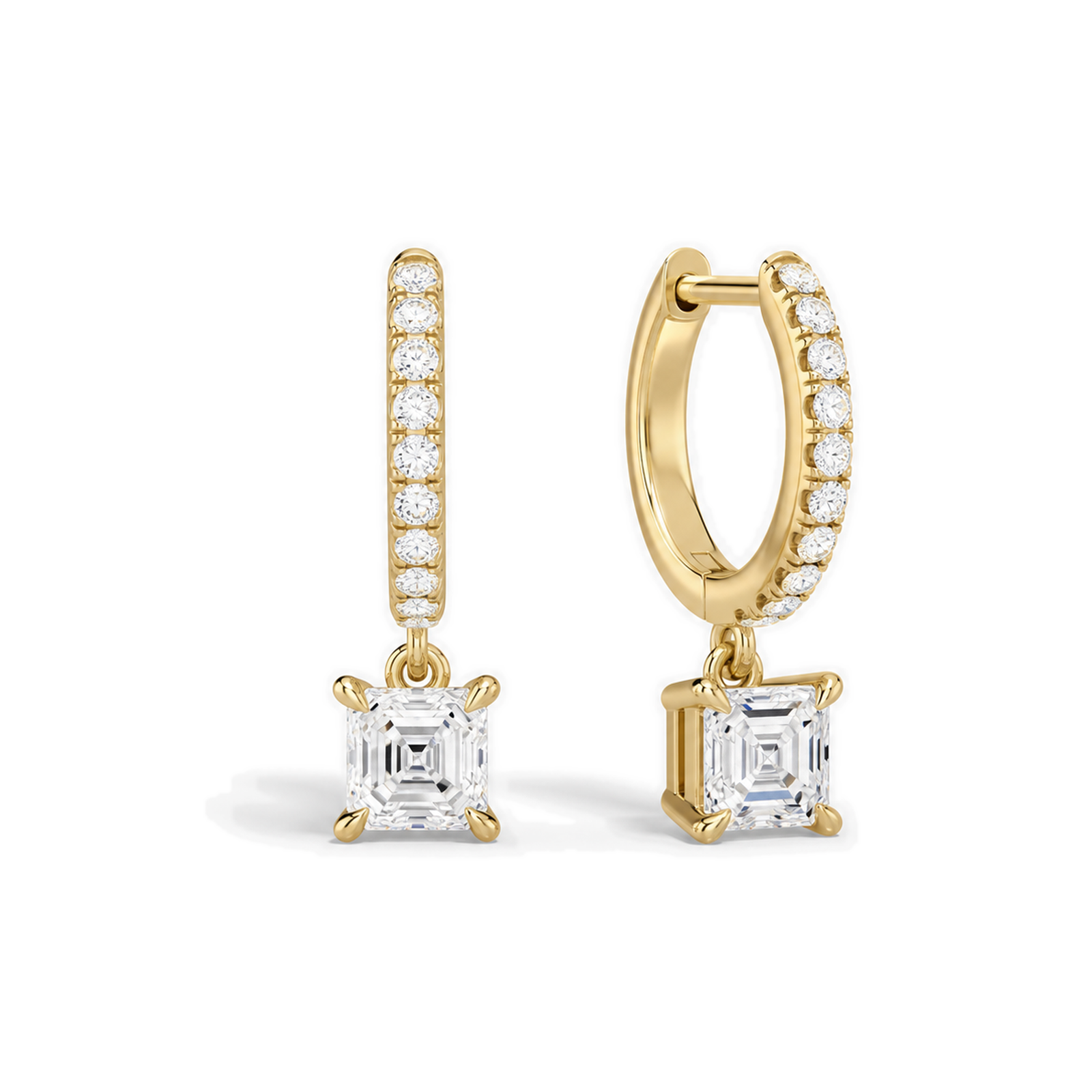 Fiorella Accented Drop Huggie Hoop Lab Grown Diamond Hoop Earrings in 14K Yellow Gold