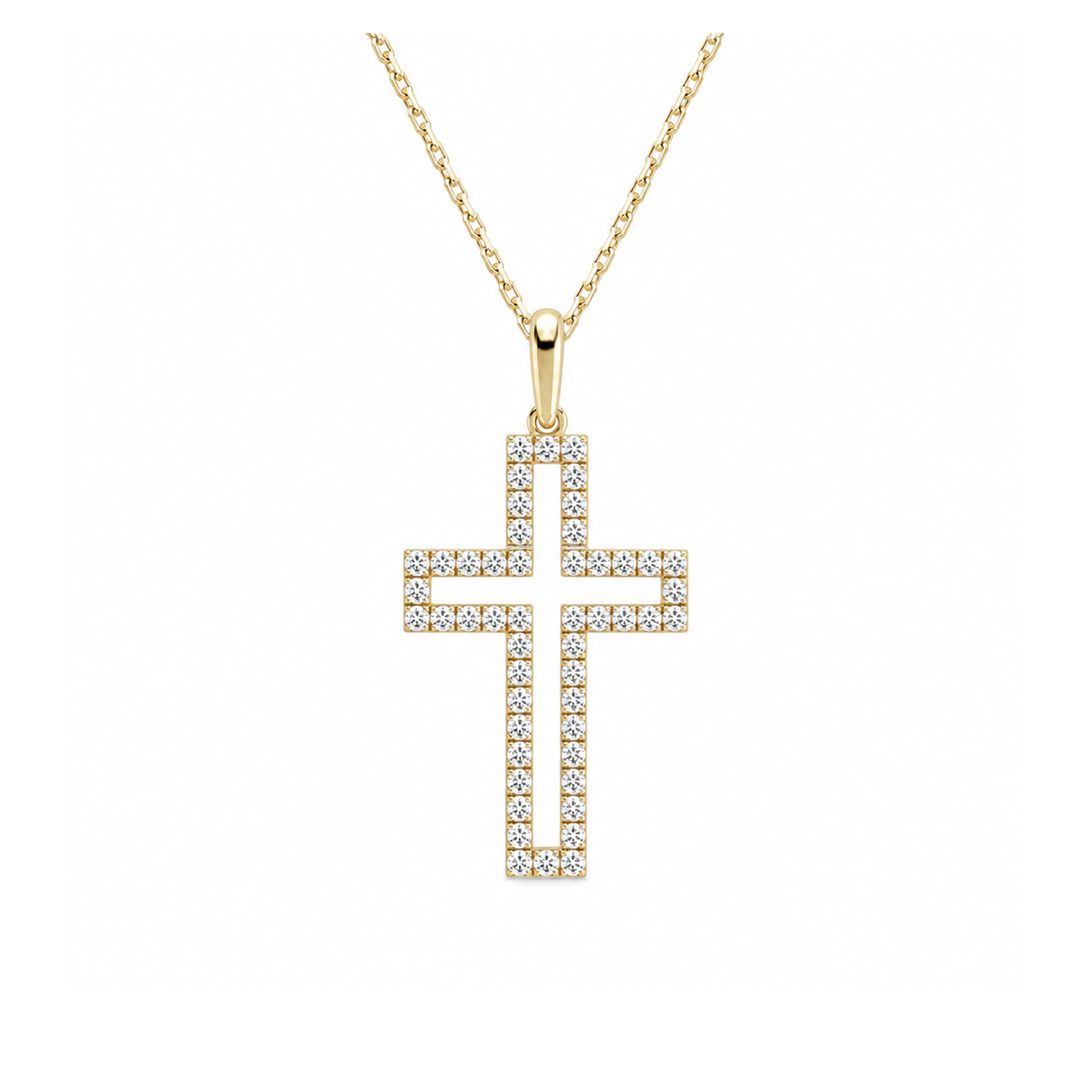 Winslet Classic Open Cross Lab Grown Diamond Pendant Necklace in 14K Yellow Gold