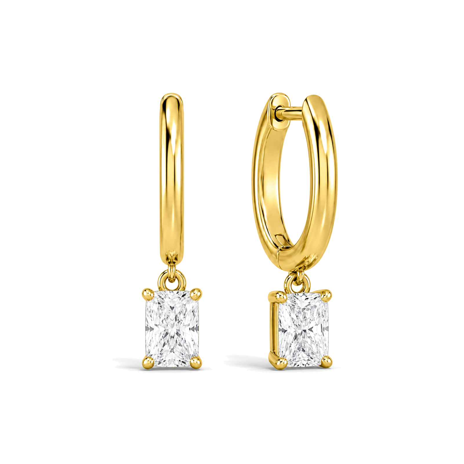 Cerelia Solitaire Drop Huggie Hoop Lab Grown Diamond Hoop Earrings in 18K Yellow Gold