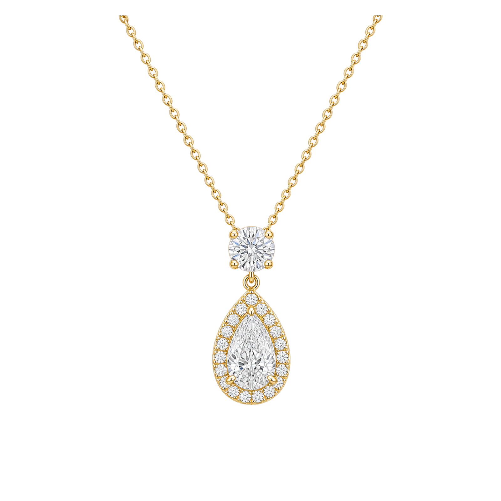 Soraya Halo Duo Drop Lab Grown Diamond Necklace in 18K Yellow Gold