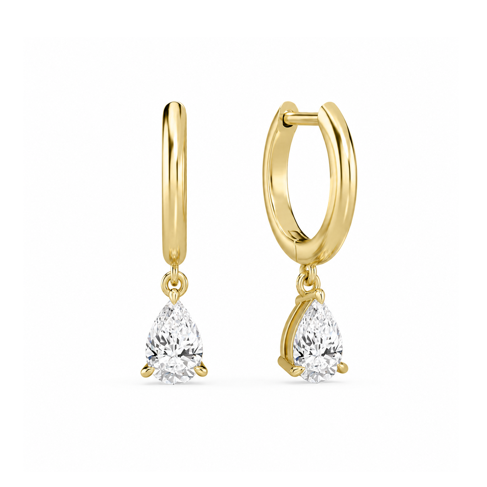 Cerelia Solitaire Drop Huggie Hoop Lab Grown Diamond Hoop Earrings in 18K Yellow Gold