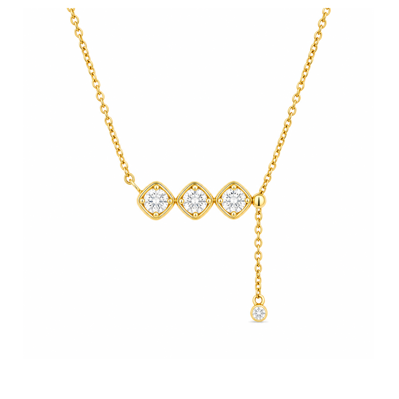 Gianna Three Stone Tassel Lab Grown Diamond Necklace in 14K Yellow Gold