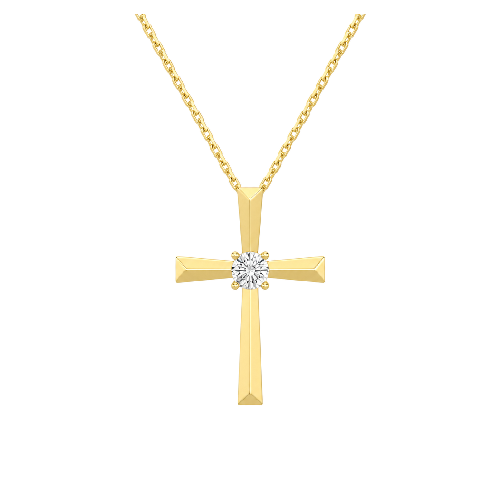 Marlowe Solitaire Cross Lab Grown Diamond Pendant Necklace in 14K Yellow Gold