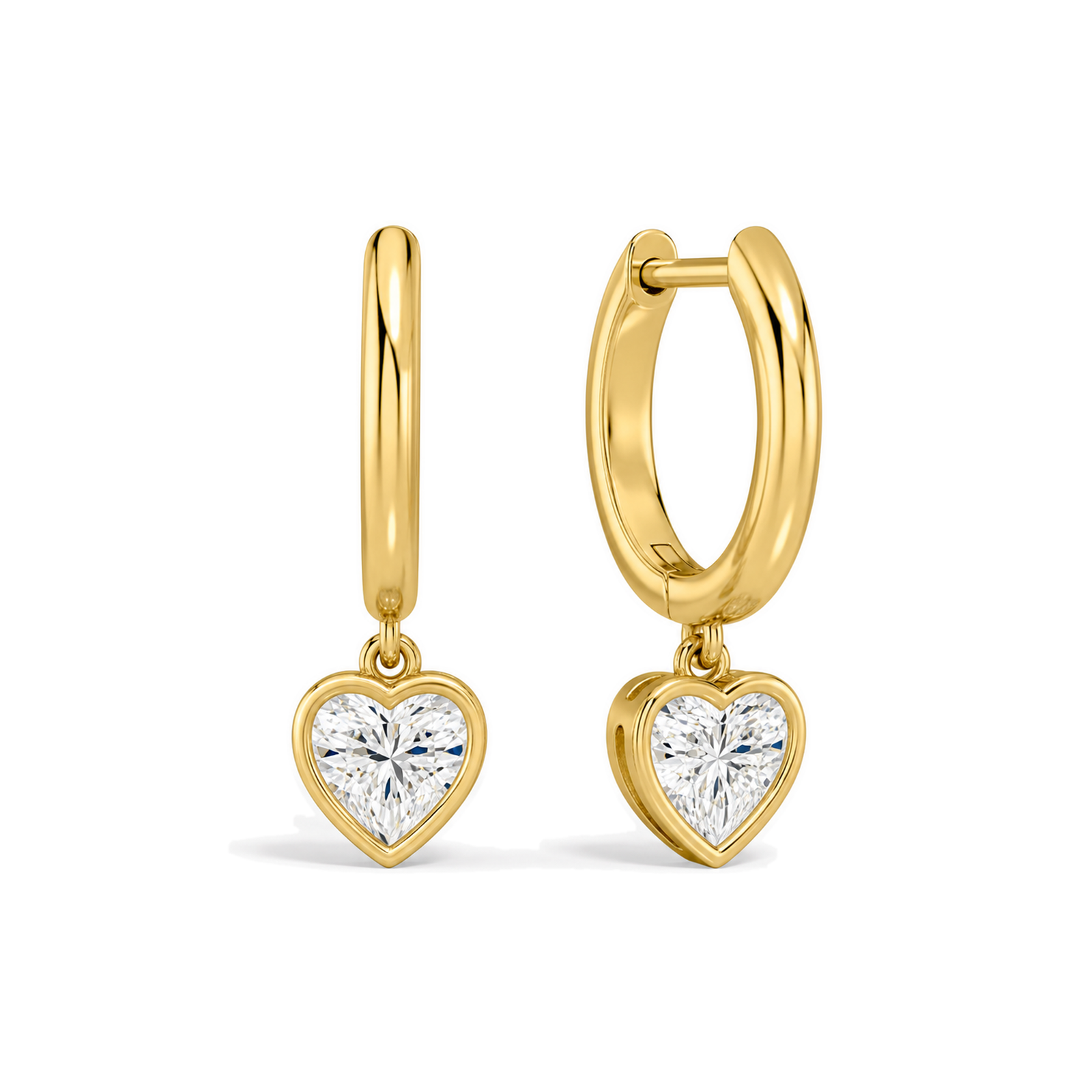 Giselle Bezel Drop Huggie Hoop Lab Grown Diamond Hoop Earrings in 14K Yellow Gold