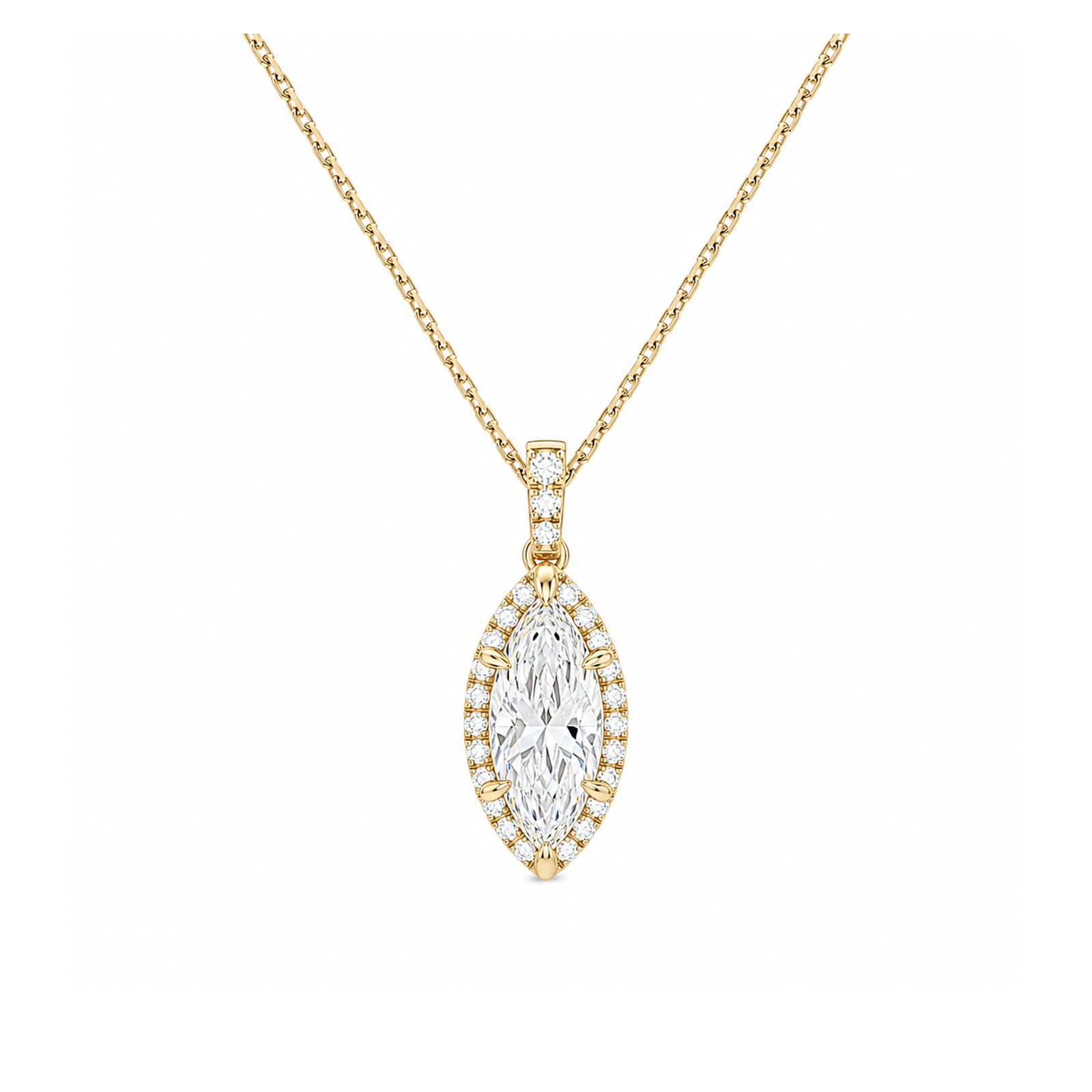 Leona Halo Accented Bail Lab Grown Diamond Pendant Necklace in 14K Yellow Gold
