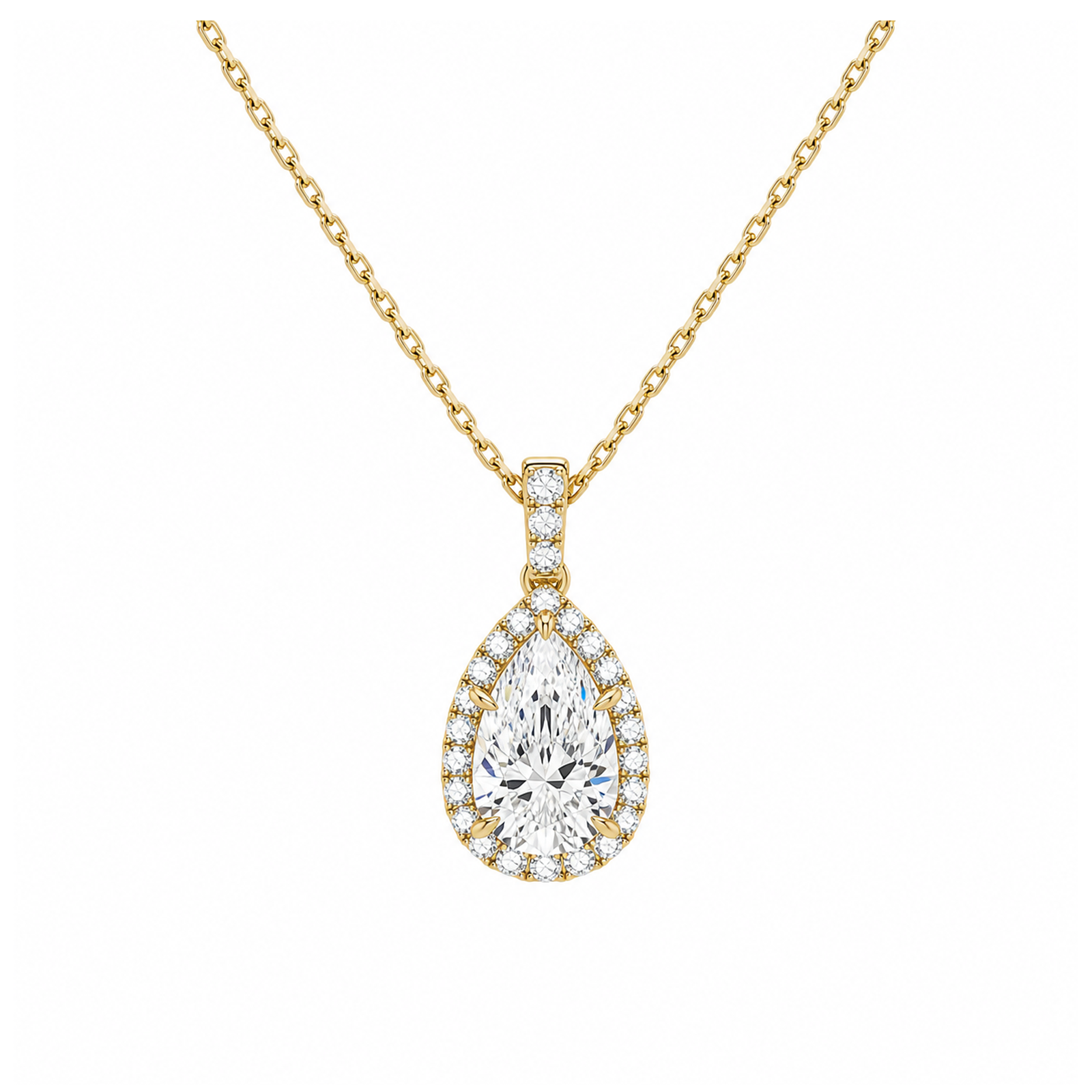 Leona Halo Accented Bail Lab Grown Diamond Pendant Necklace in 14K Yellow Gold