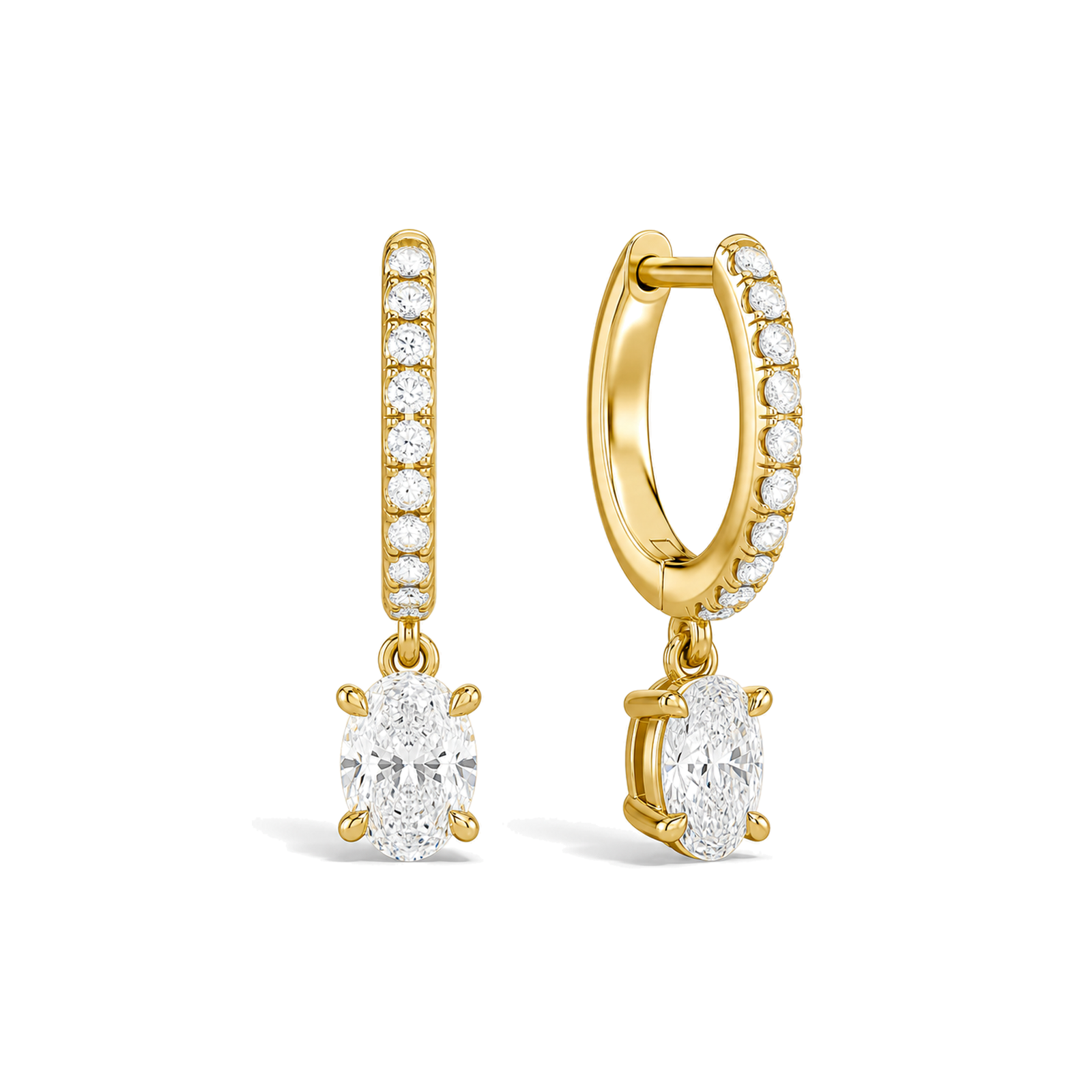 Fiorella Accented Drop Huggie Hoop Lab Grown Diamond Hoop Earrings in 18K Yellow Gold