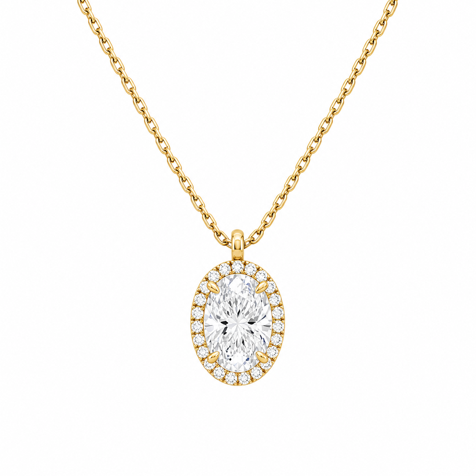 Malia Halo Lab Grown Diamond Pendant Necklace in 14K Yellow Gold