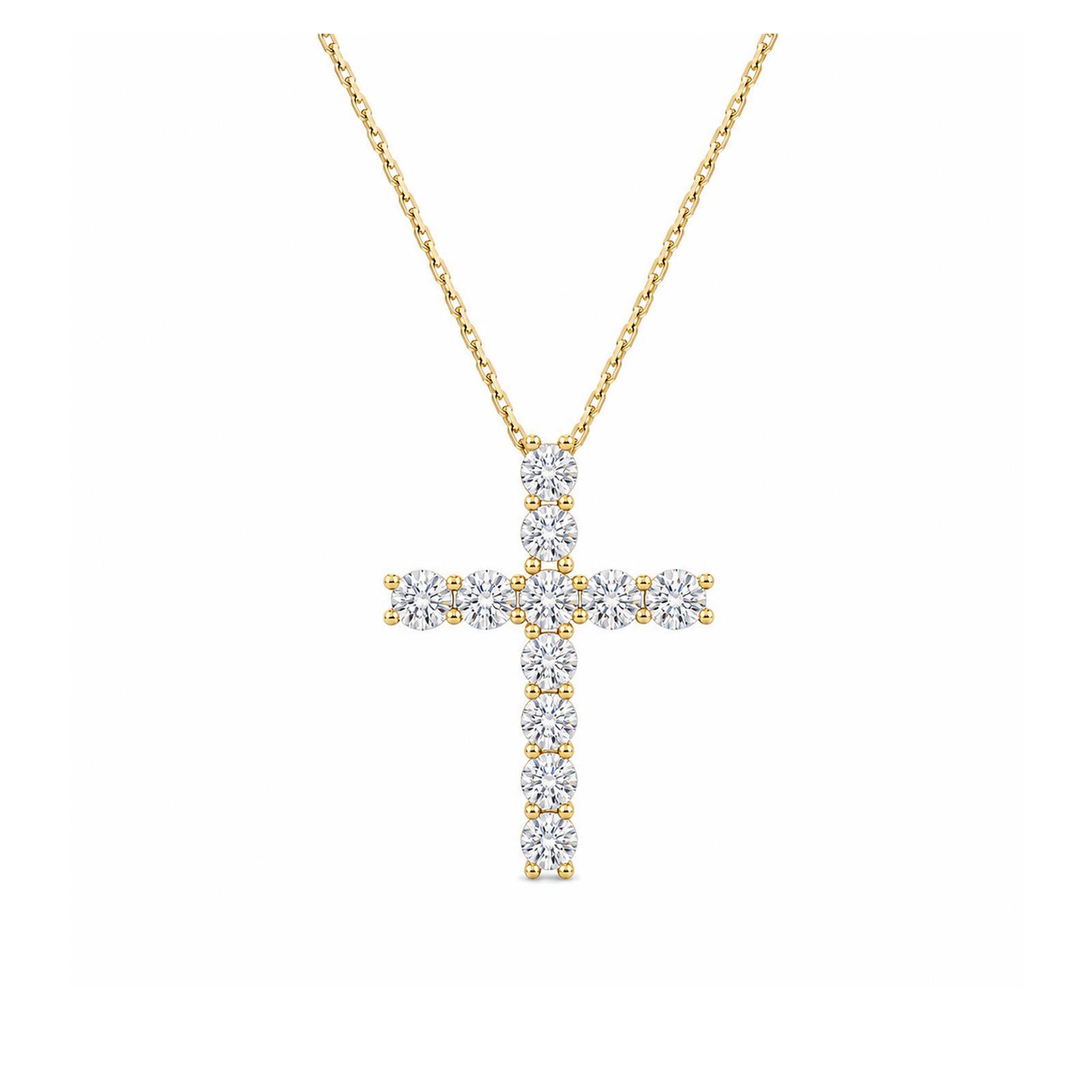 Aurette Prong Cross Lab Grown Diamond Pendant Necklace in 14K Yellow Gold