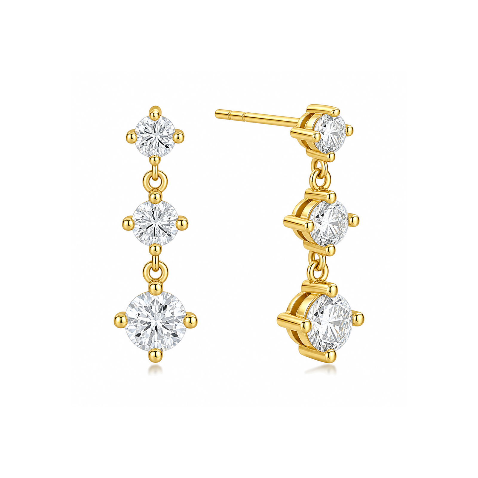Novella Three Stone Graduated Fancy Drop Lab Grown Diamond Stud Earrings in 14K Yellow Gold
