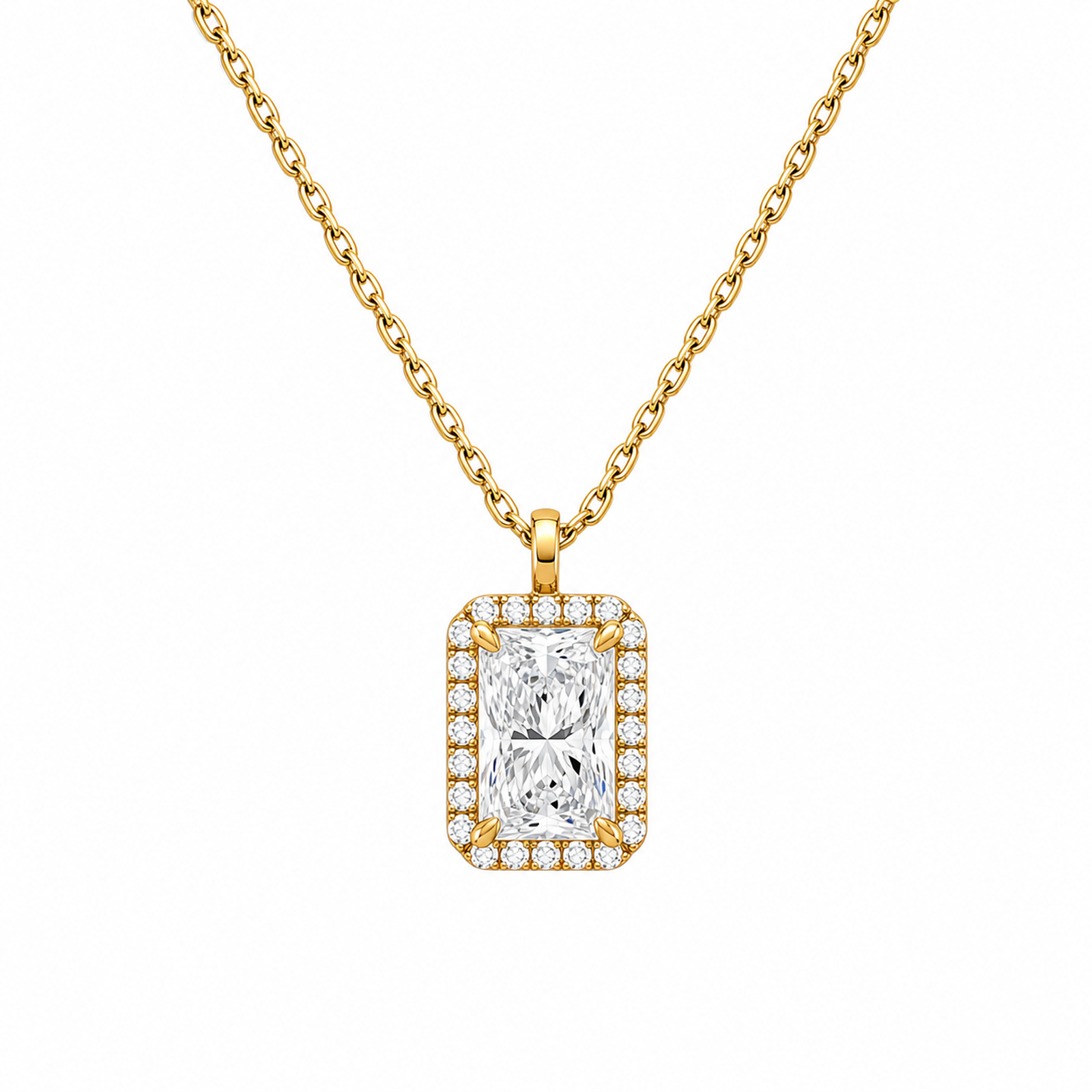 Malia Halo Lab Grown Diamond Pendant Necklace in 18K Yellow Gold