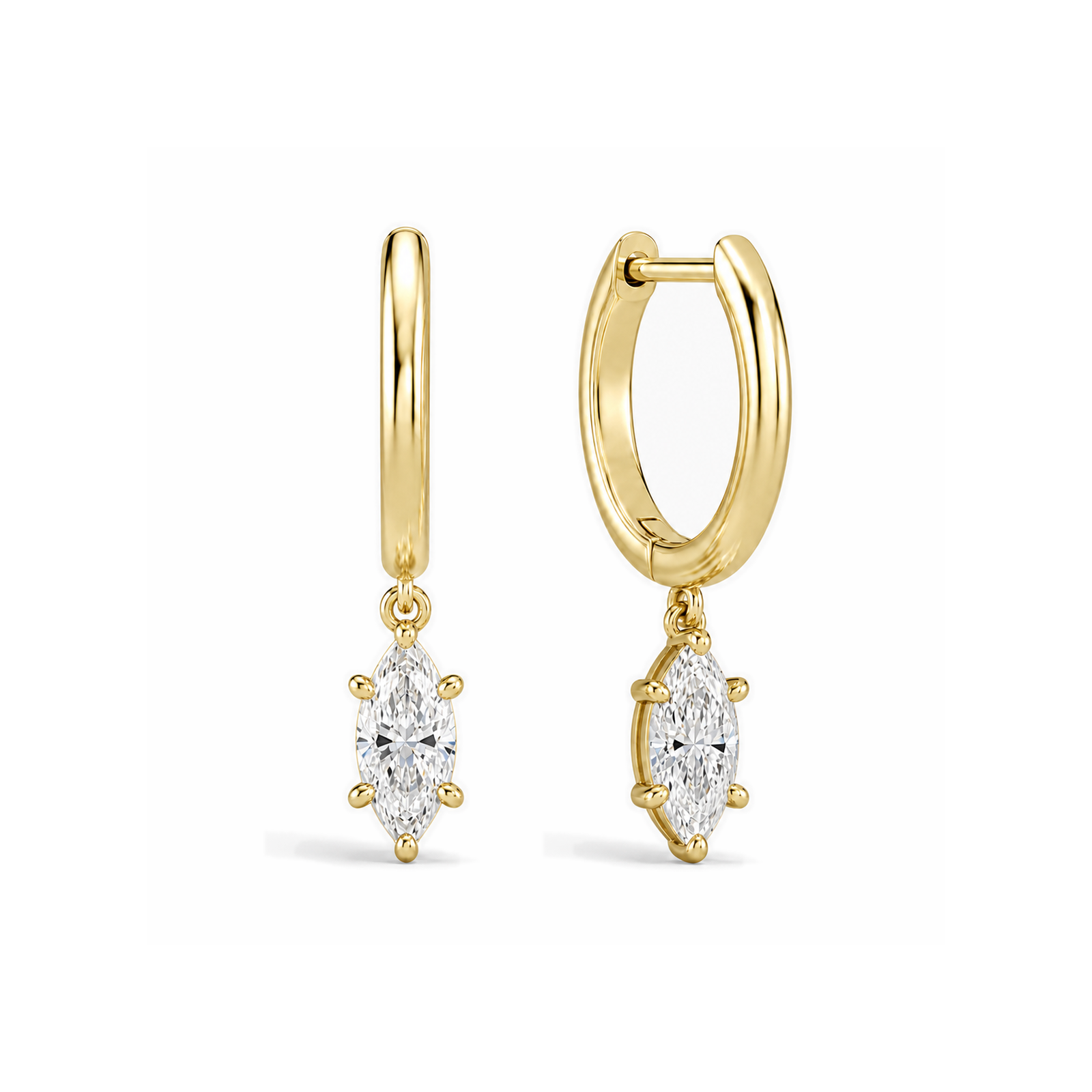 Cerelia Solitaire Drop Huggie Hoop Lab Grown Diamond Hoop Earrings in 14K Yellow Gold