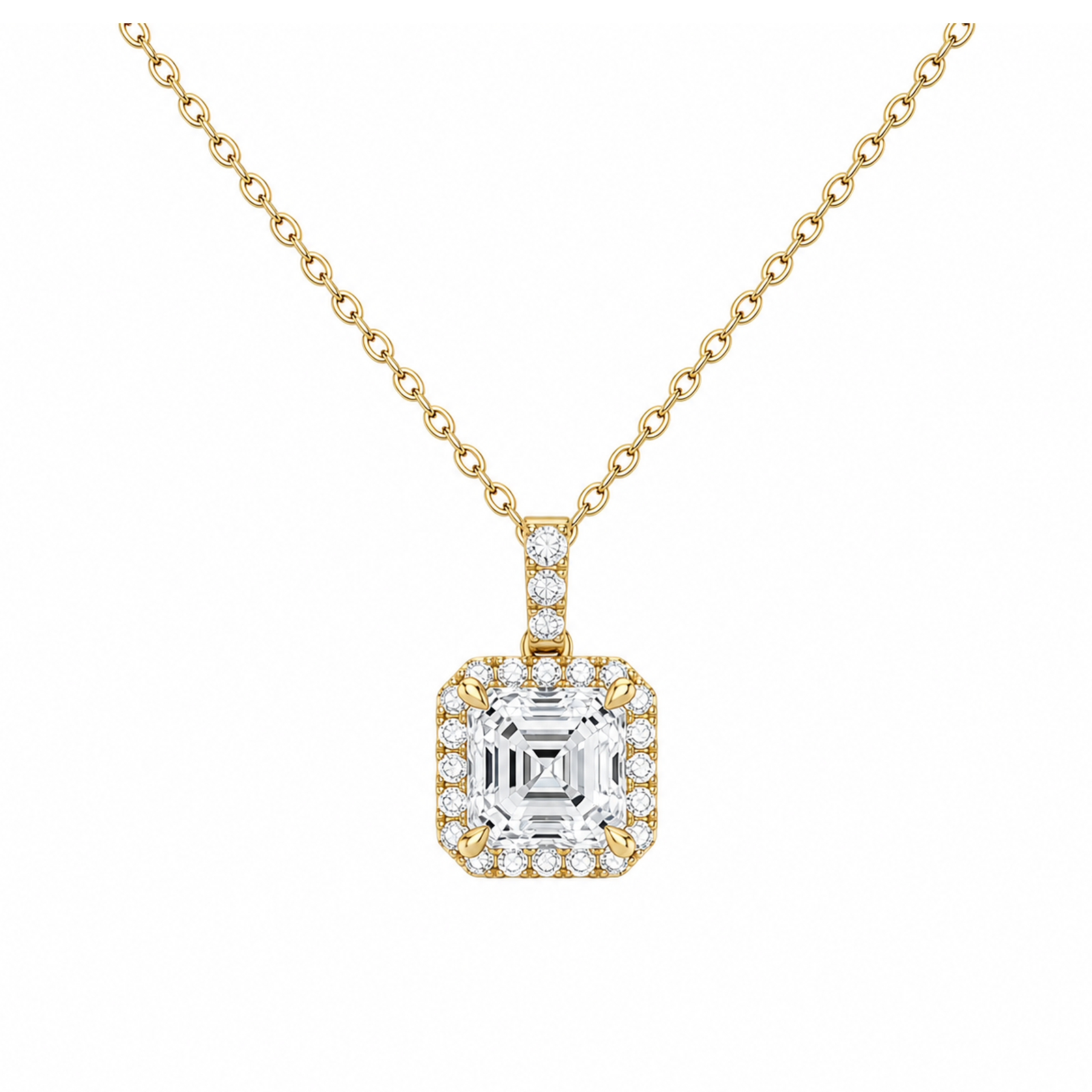 Leona Halo Accented Bail Lab Grown Diamond Pendant Necklace in 18K Yellow Gold