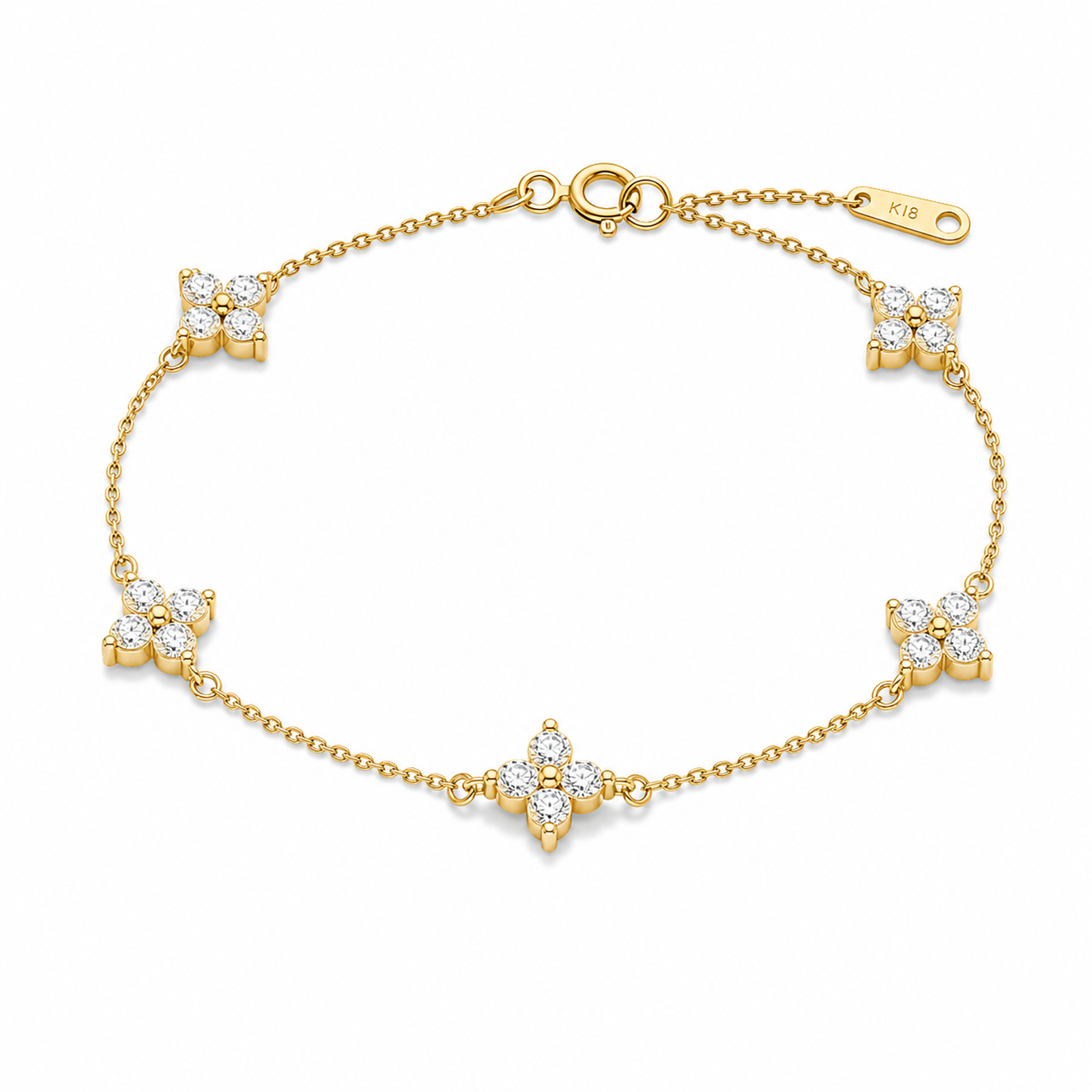 Mirabel Fleur Multi Station Charm Lab Grown Diamond Bracelet in 18K Yellow Gold