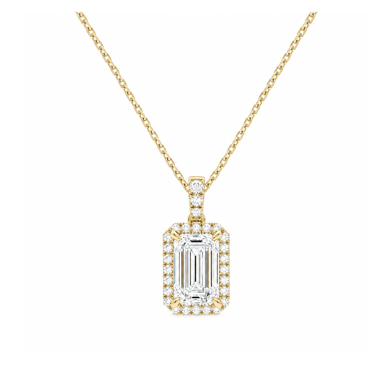 Leona Halo Accented Bail Lab Grown Diamond Pendant Necklace in 14K Yellow Gold