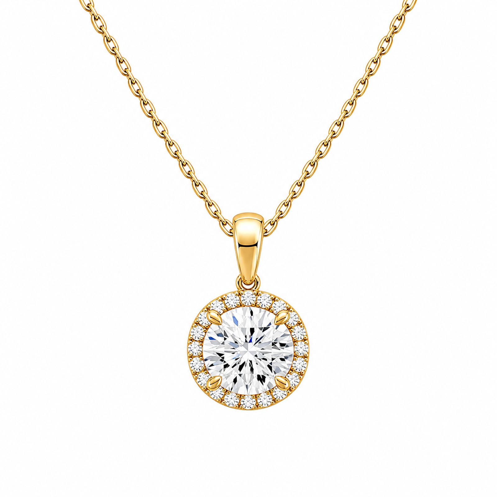 Malia Halo Lab Grown Diamond Pendant Necklace in 14K Yellow Gold