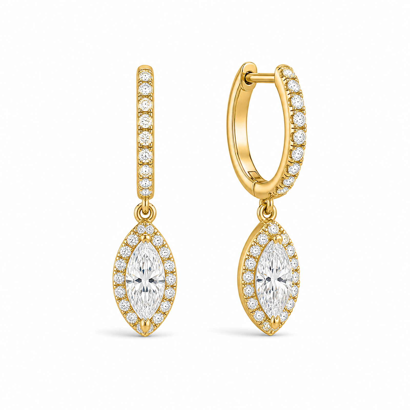 Bellamy Luxe Drop Huggie Hoop Lab Grown Diamond Hoop Earrings in 14K Yellow Gold
