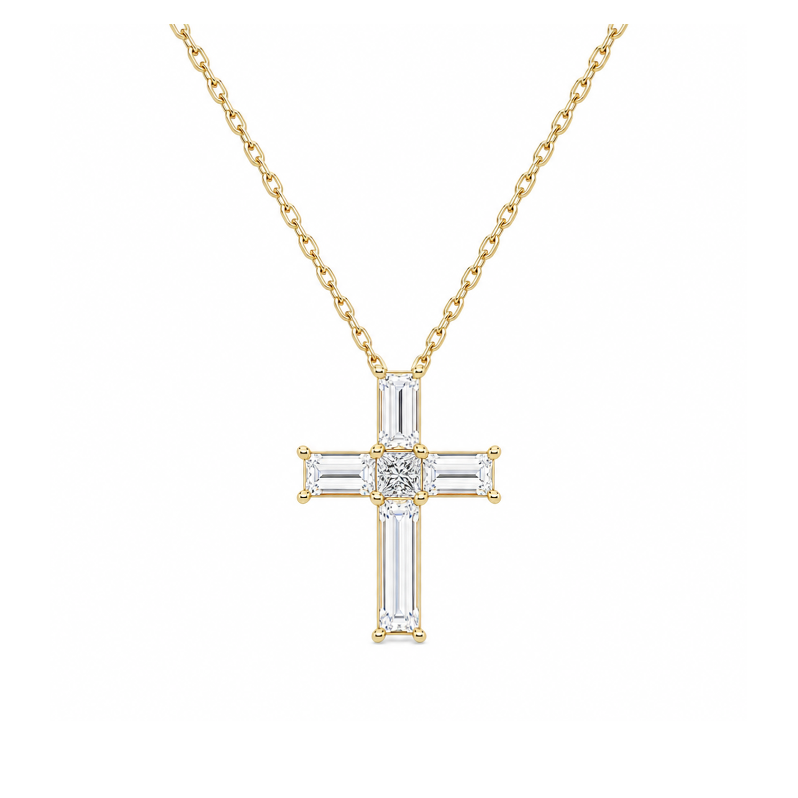 Sora Baguette Cross Lab Grown Diamond Pendant Necklace in 14K Yellow Gold