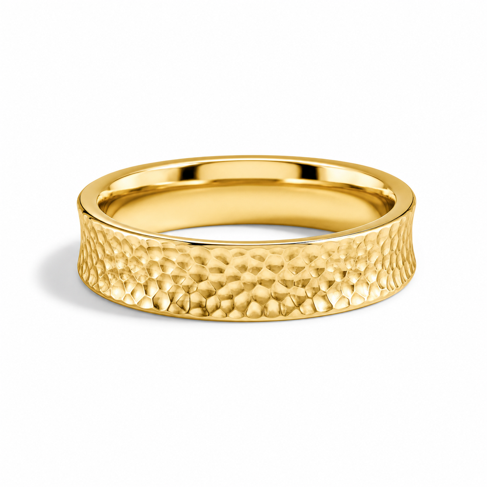 Willa Hammered Concave Comfort Fit Lab Grown Diamond Wedding Band in 14K Yellow Gold