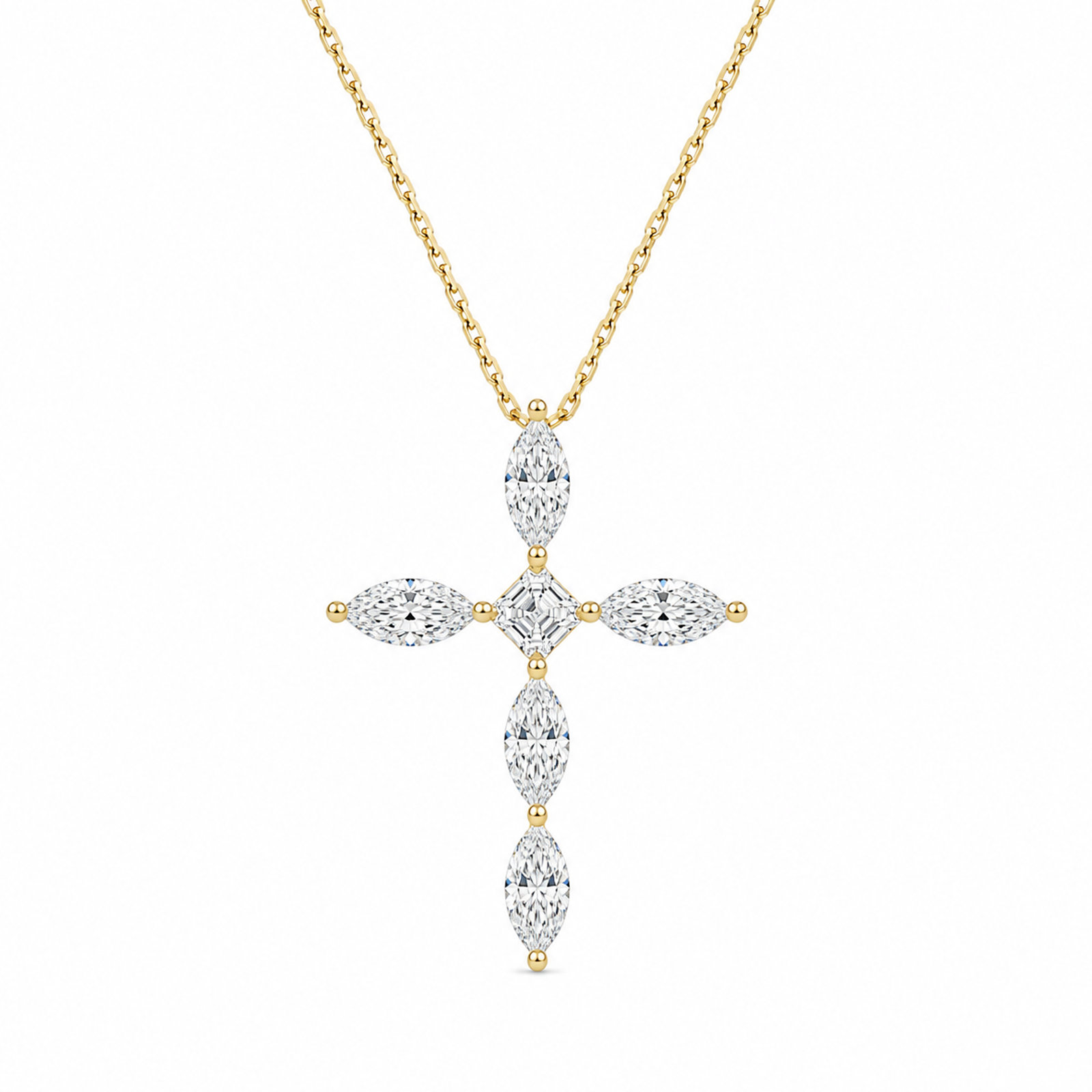 Saphira Cross Lab Grown Diamond Necklace in 18K Yellow Gold