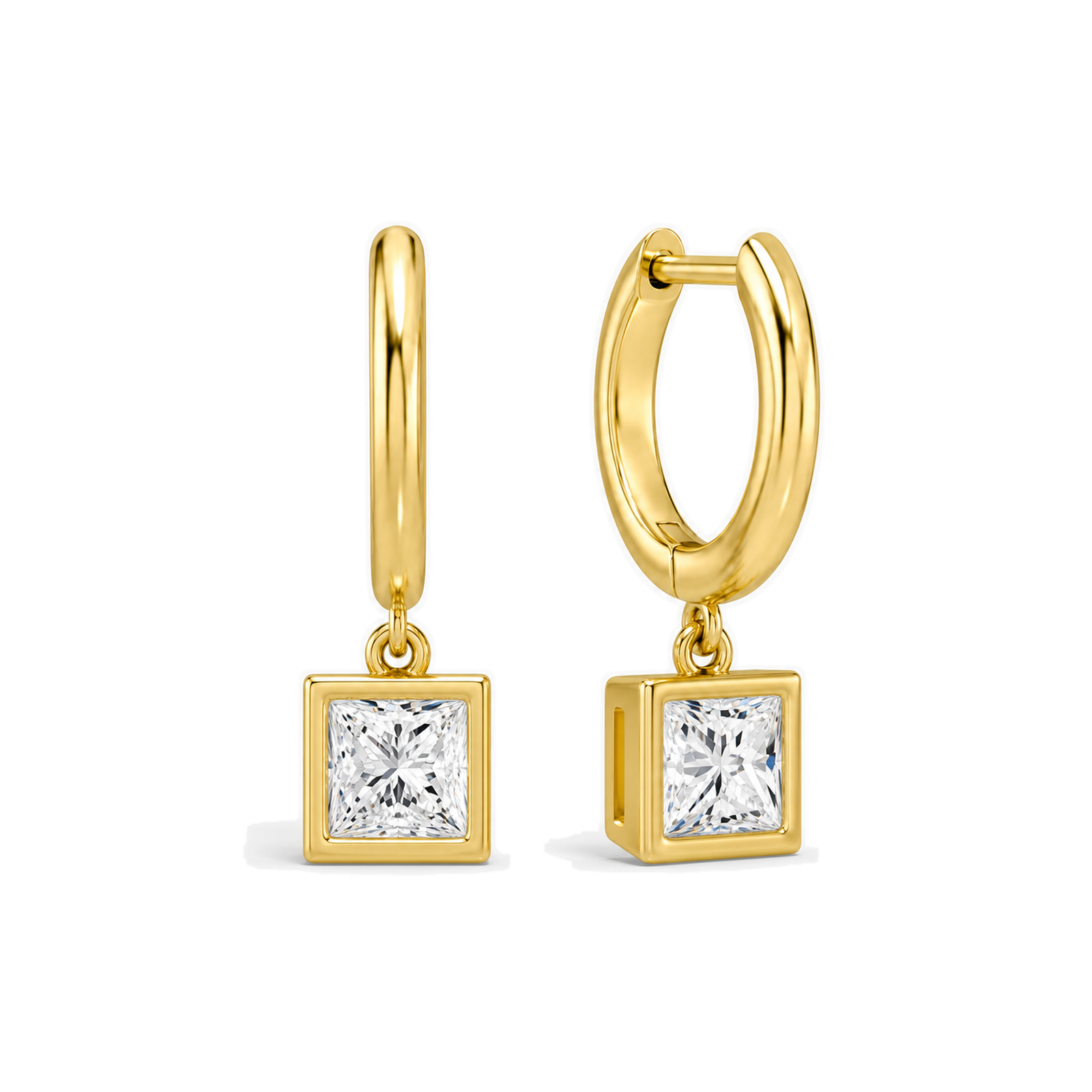 Giselle Bezel Drop Huggie Hoop Lab Grown Diamond Hoop Earrings in 14K Yellow Gold
