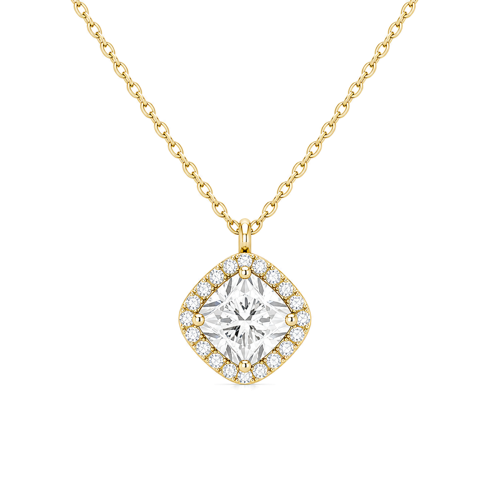 Malia Halo Lab Grown Diamond Pendant Necklace in 14K Yellow Gold