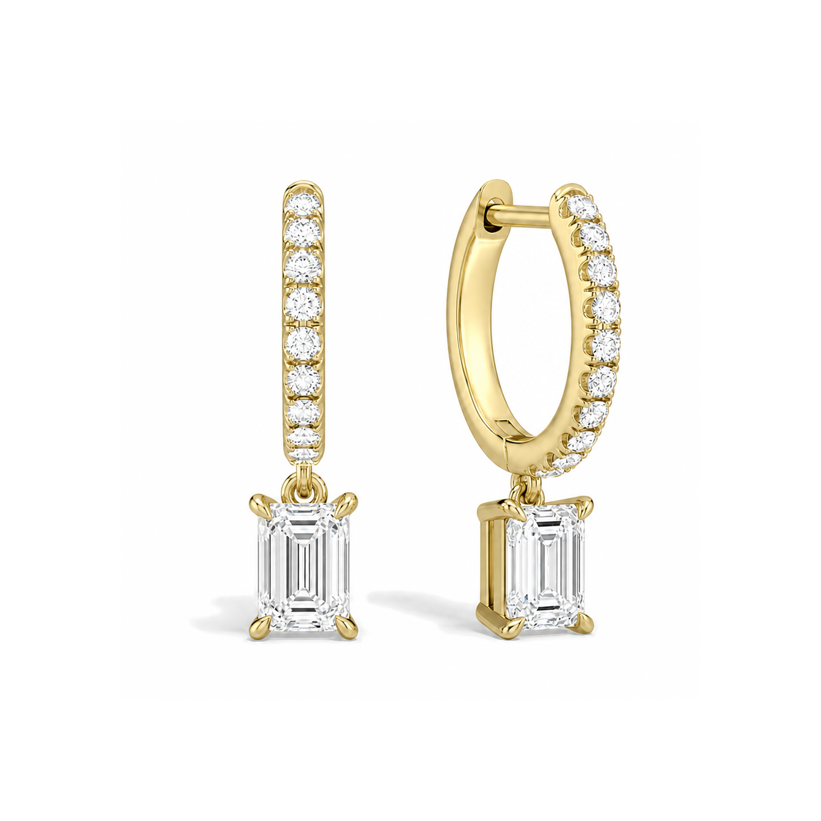 Fiorella Accented Drop Huggie Hoop Lab Grown Diamond Hoop Earrings in 18K Yellow Gold