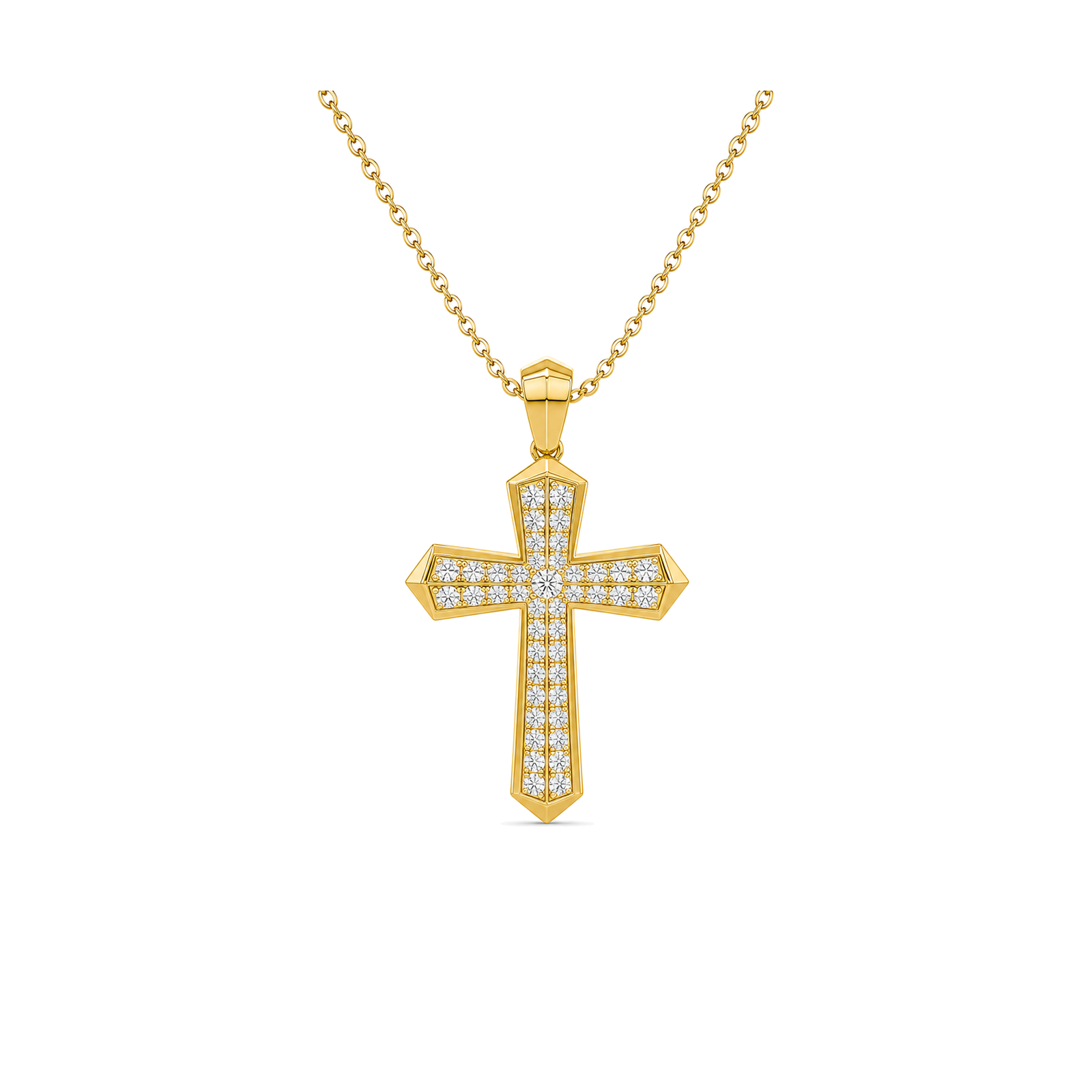 Zelie Flare Edge Cross Lab Grown Diamond Pendant Necklace in 14K Yellow Gold