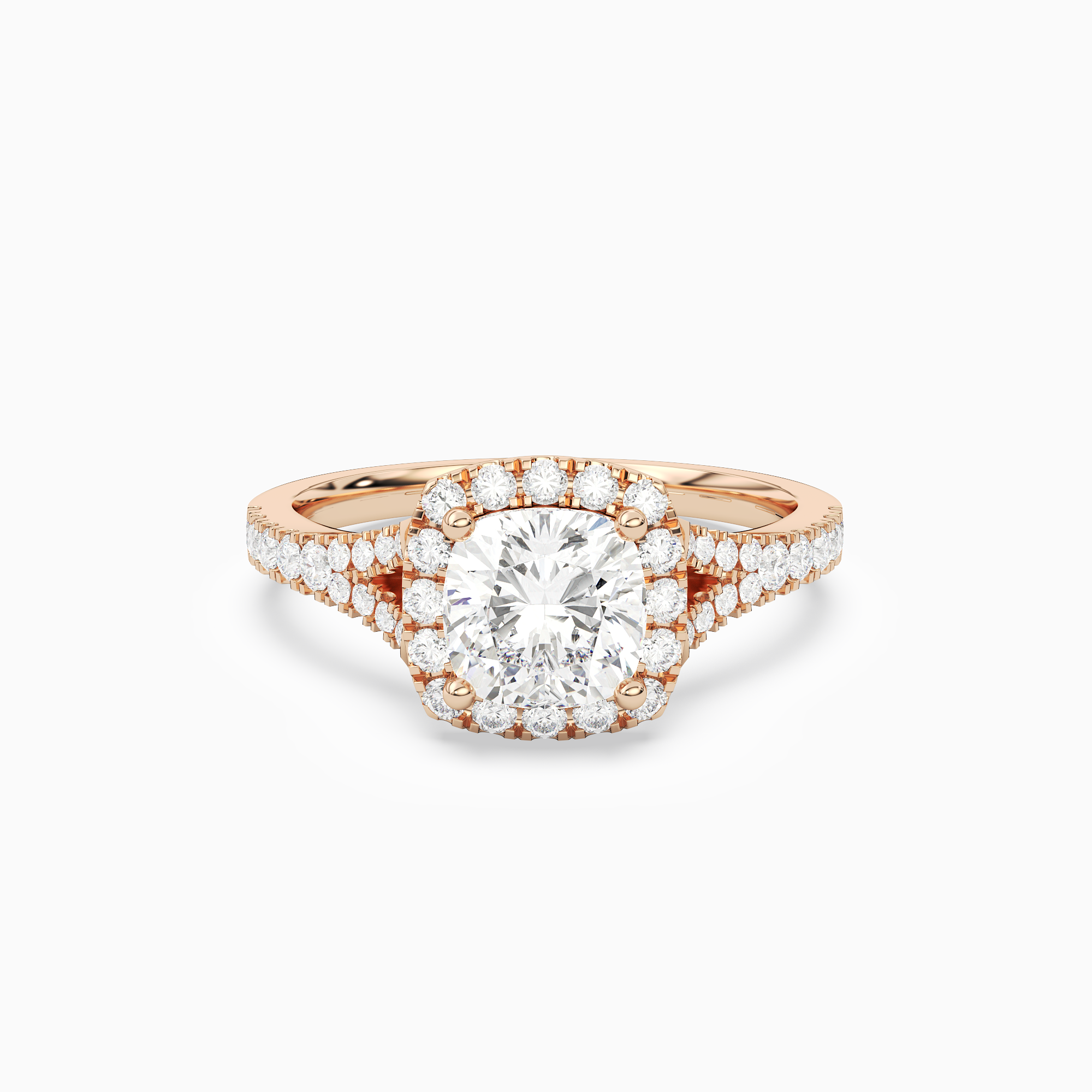 Cushion Classic Halo Split Shank Ring in 14K Rose Gold main white