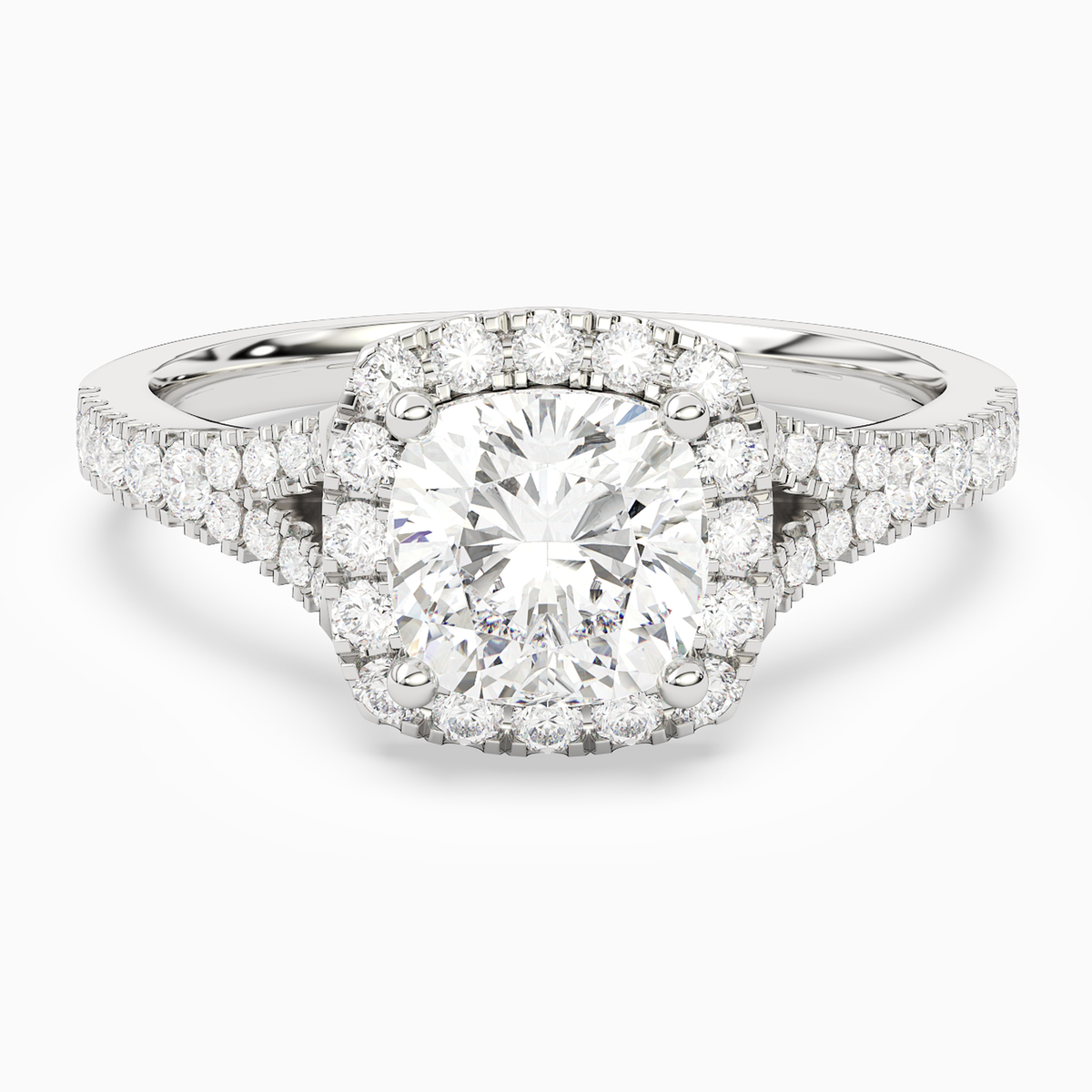 Cushion Classic Halo Split Shank Ring in 14K White Gold main white