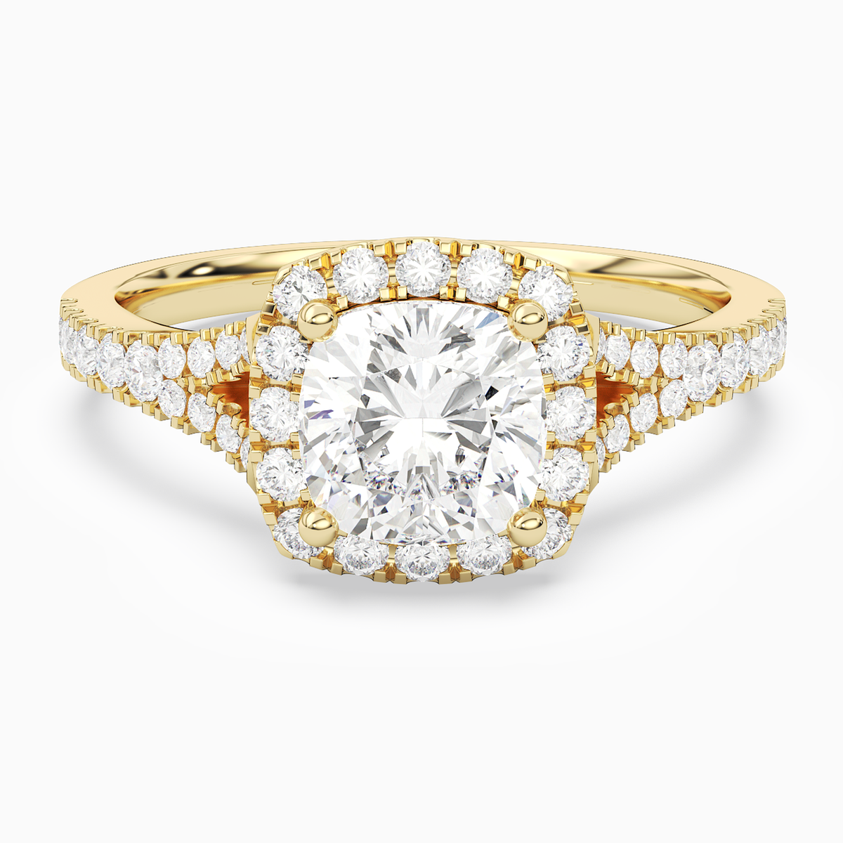 Cushion Classic Halo Split Shank Ring in 14K Yellow Gold main white