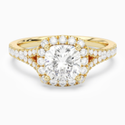 Cushion Classic Halo Split Shank Ring in 18K Yellow Gold main white