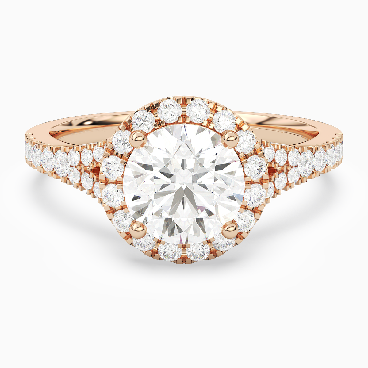 Round Classic Halo Split Shank Ring in 14K Rose Gold main white