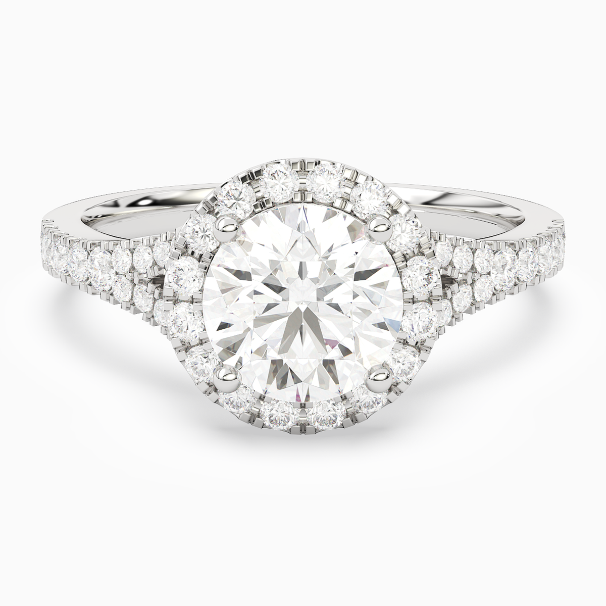 Round Classic Halo Split Shank Ring in 14K White Gold main white