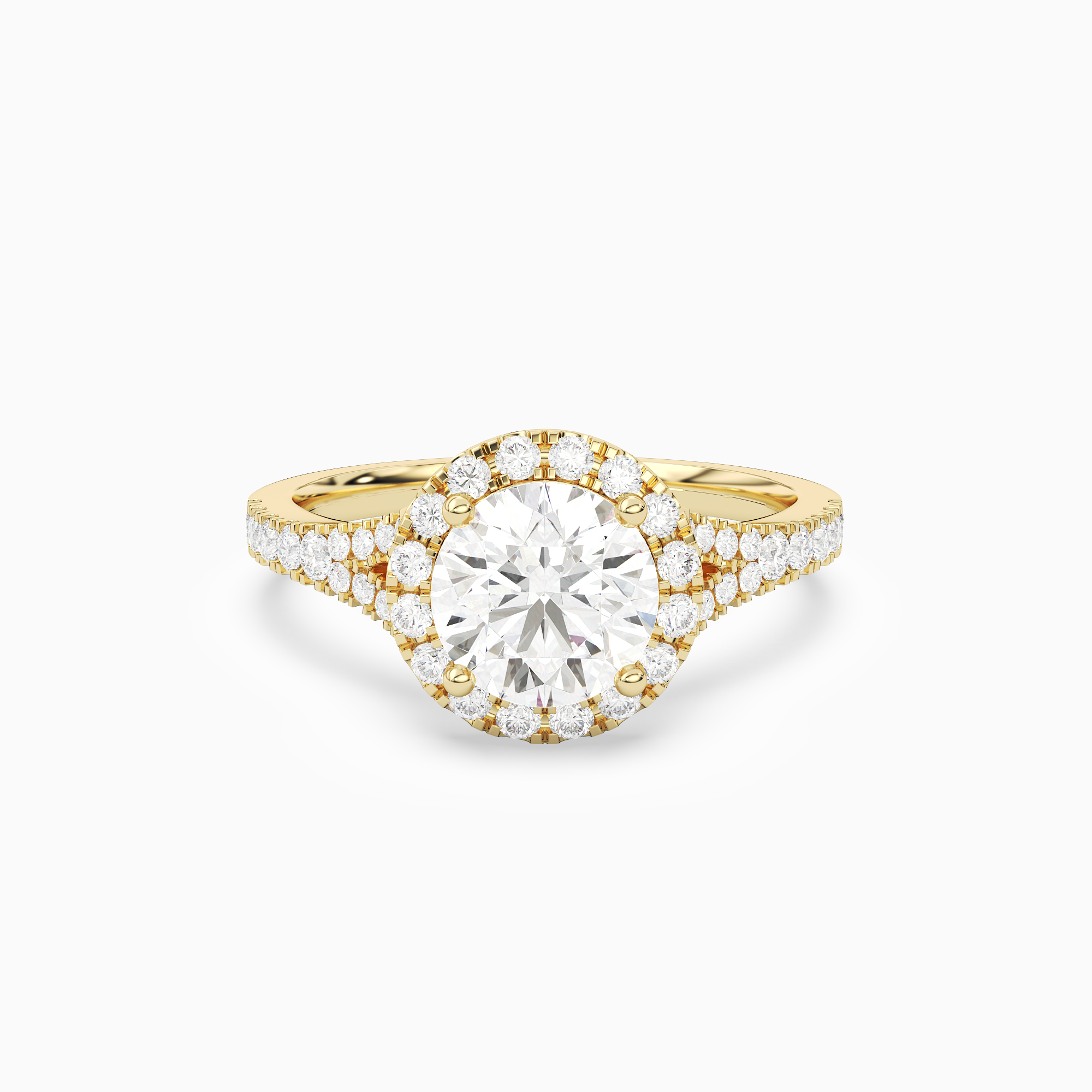 Round Classic Halo Split Shank Ring in 18K Yellow Gold main white