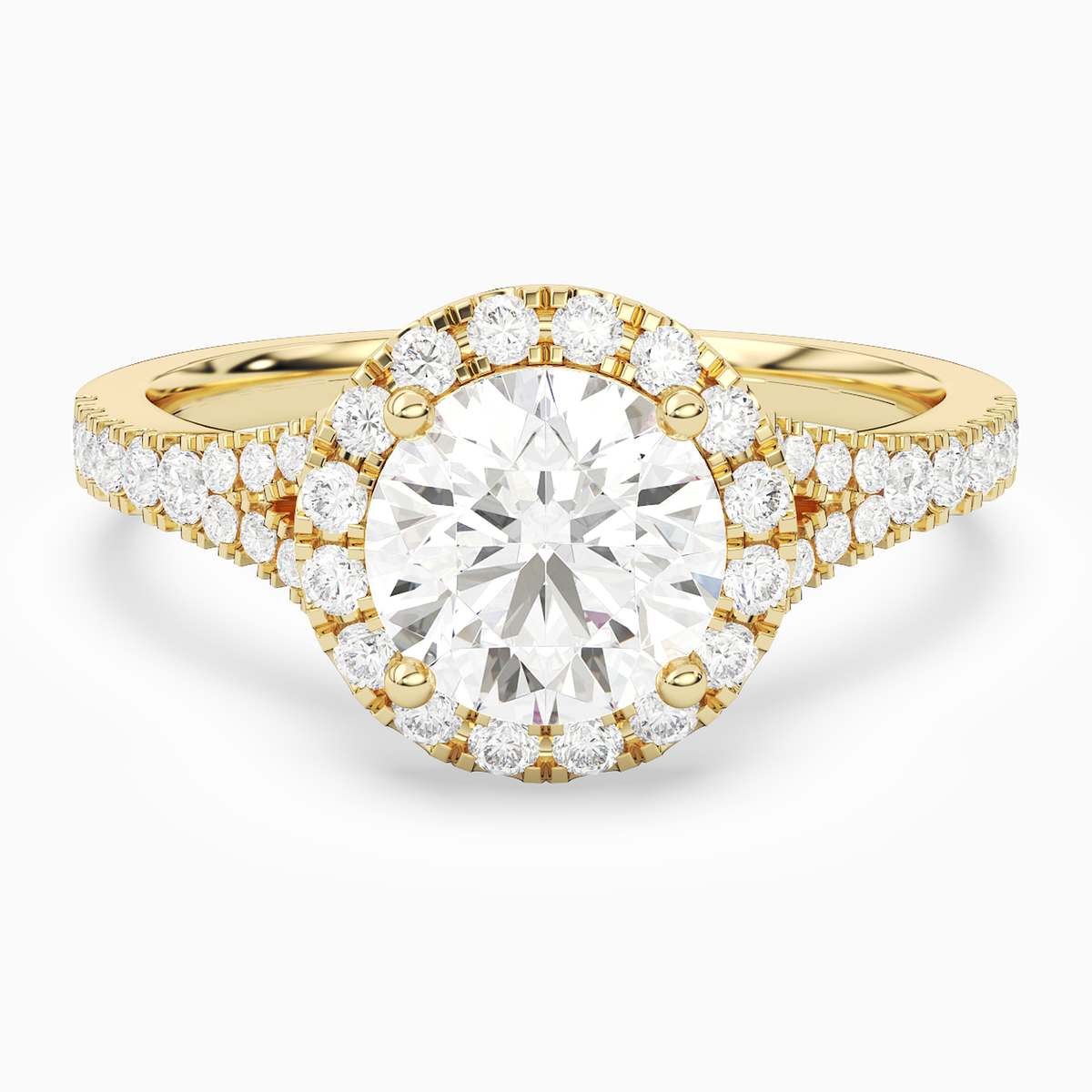 Round Classic Halo Split Shank Ring in 18K Yellow Gold main white