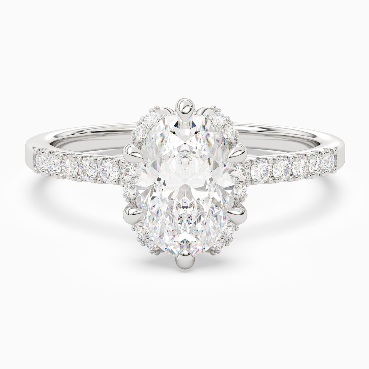 Oval Crown Halo Pavé in 14K White Gold main white