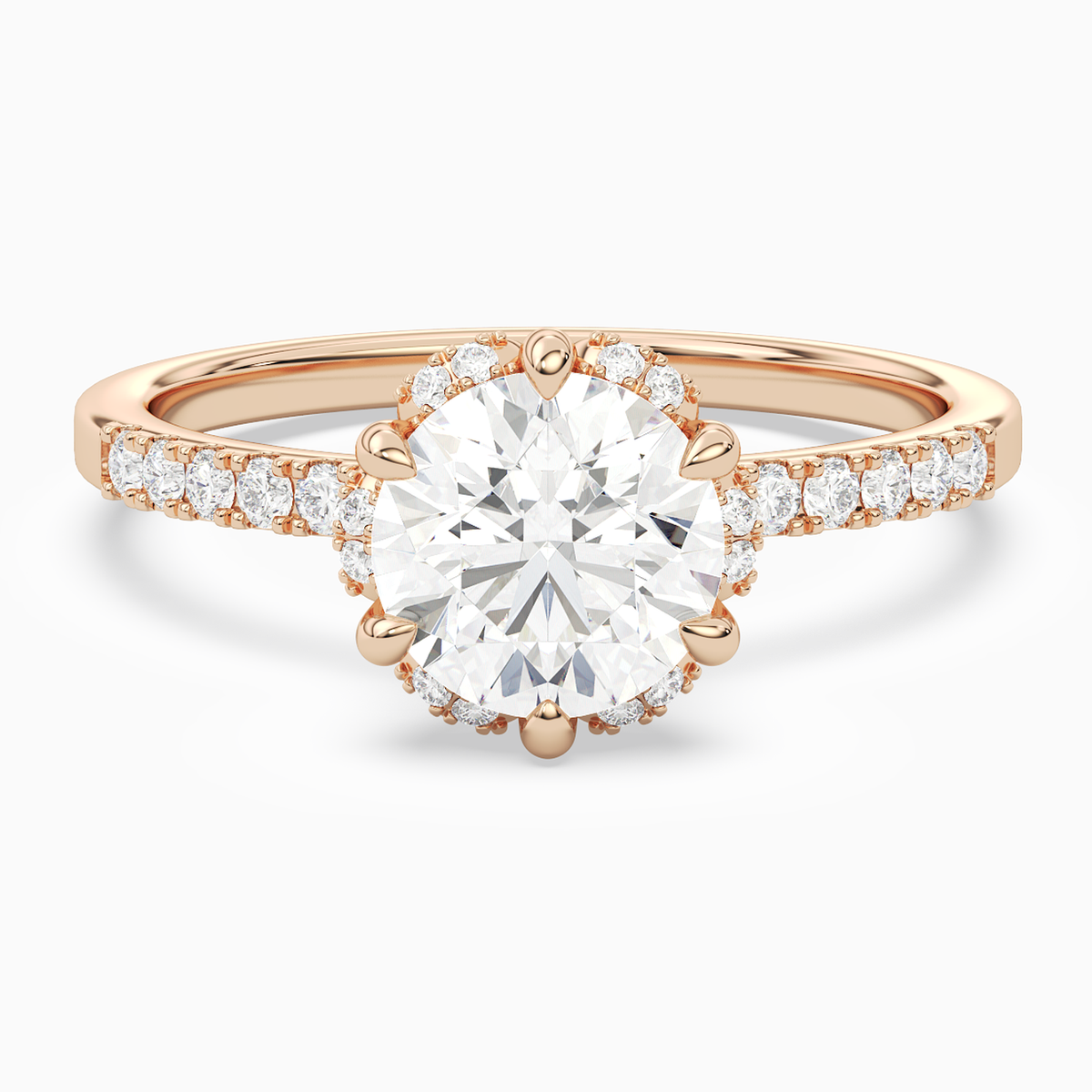 Round Crown Halo Pavé in 14K Rose Gold main white
