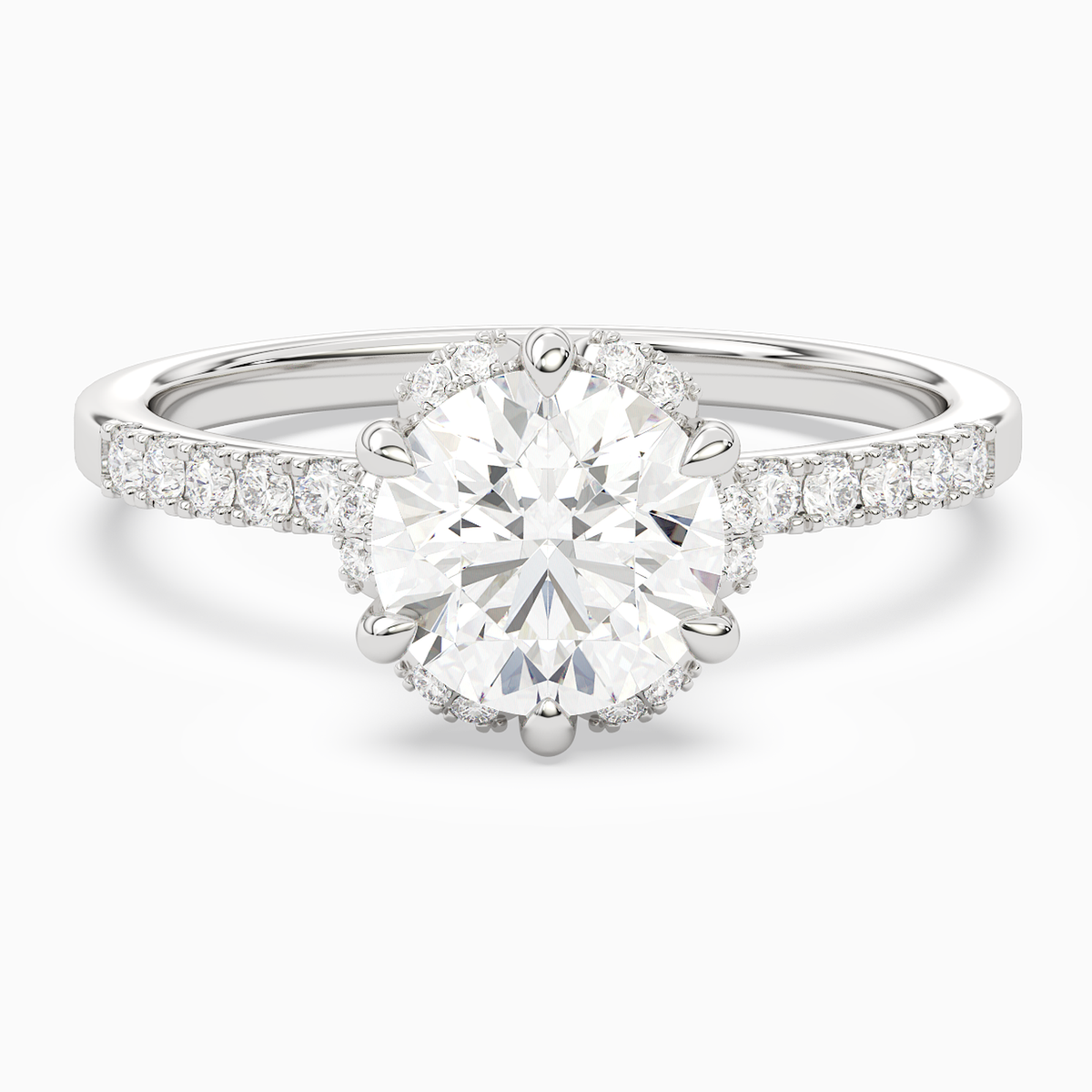 Round Crown Halo Pavé in 14K White Gold main white