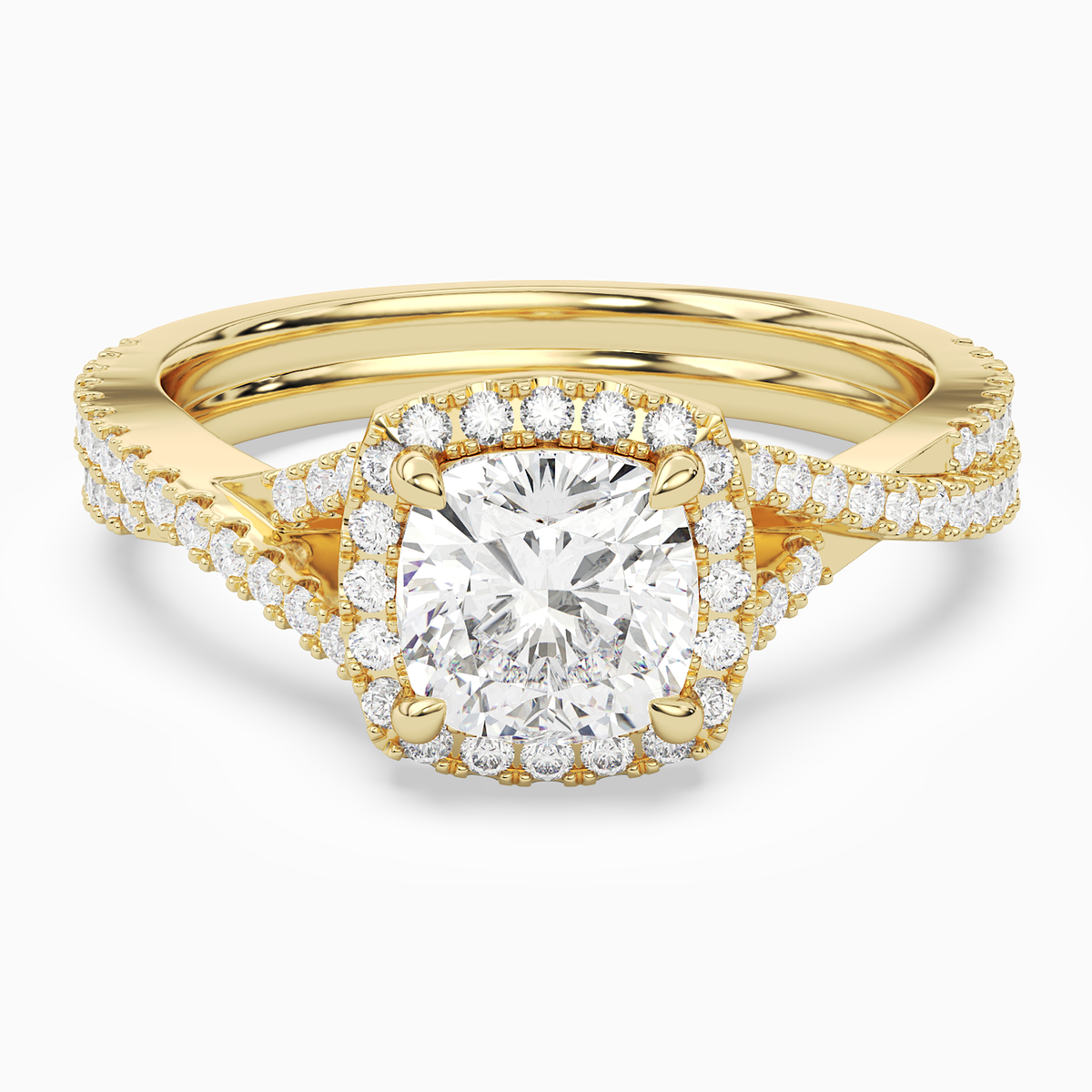 Cushion Twisted Shank Halo in 18K Yellow Gold main white