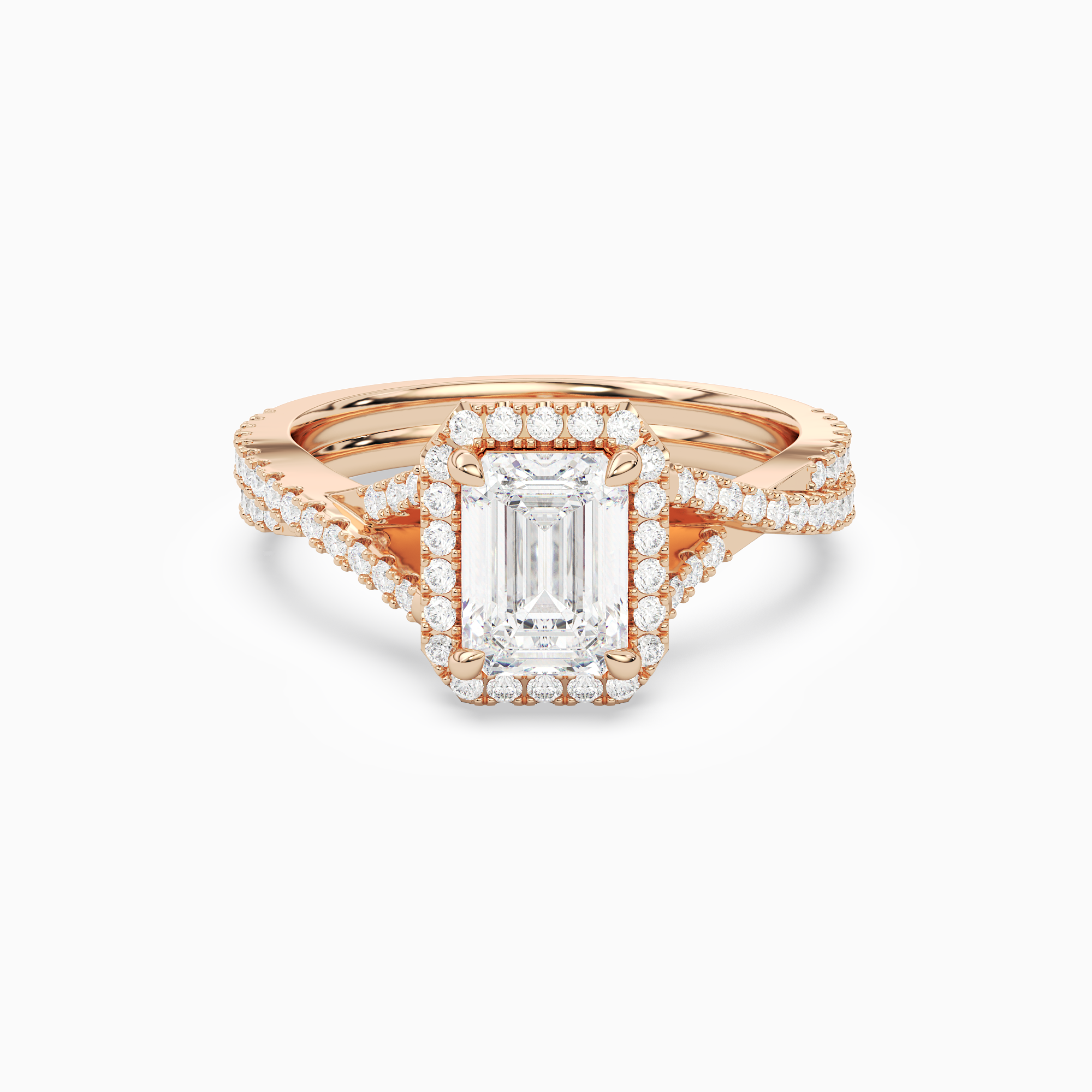 Emerald Twisted Shank Halo in 14K Rose Gold main white