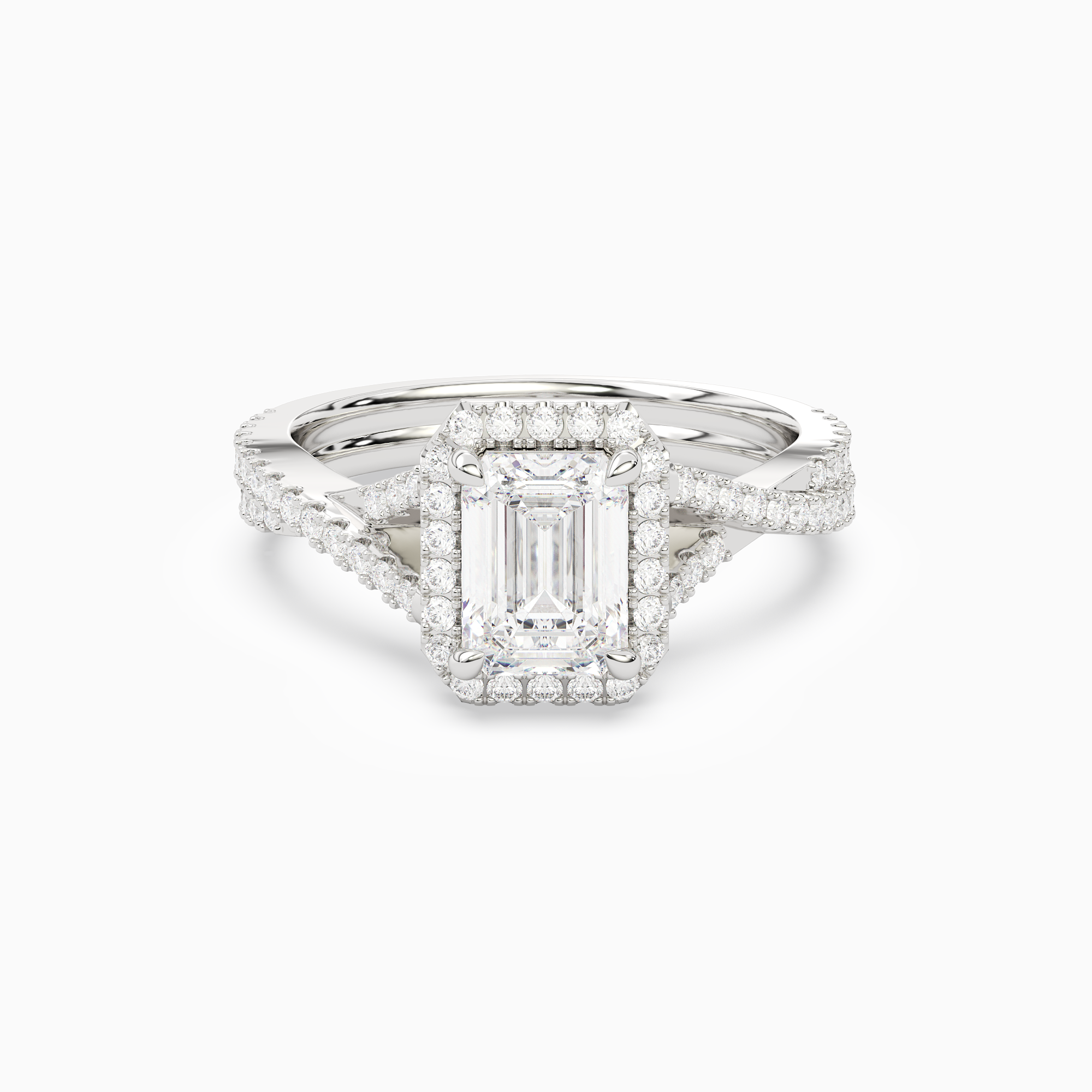 Emerald Twisted Shank Halo in 14K White Gold main white
