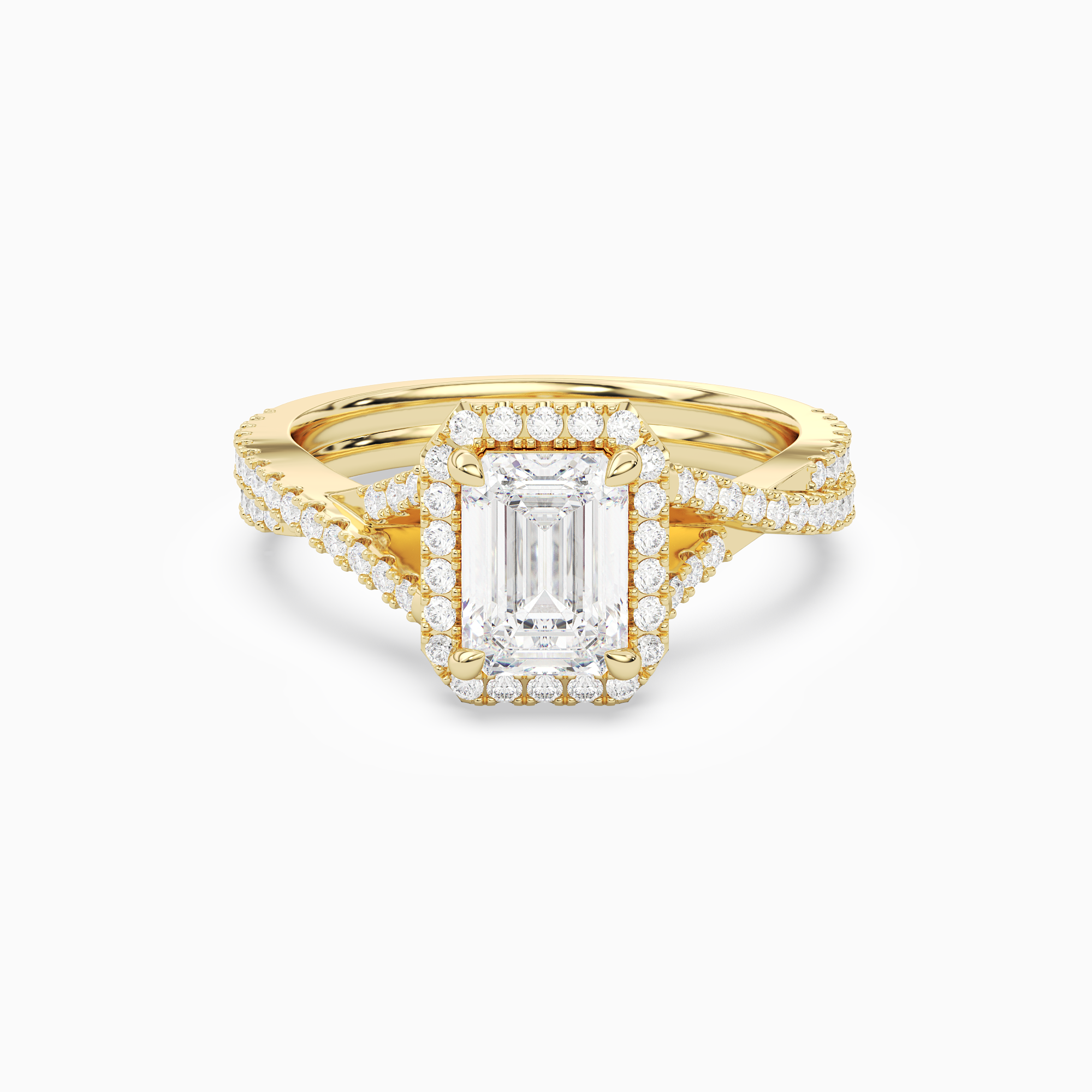 Emerald Twisted Shank Halo in 14K Yellow Gold main white