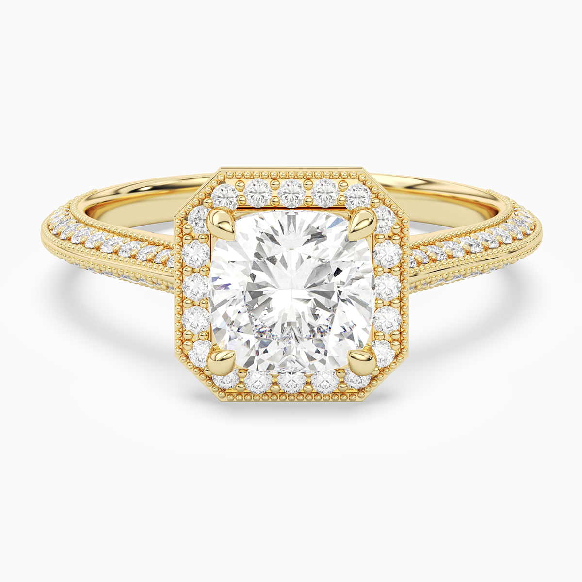 Cushion Octagon Halo in 18K Yellow Gold main white