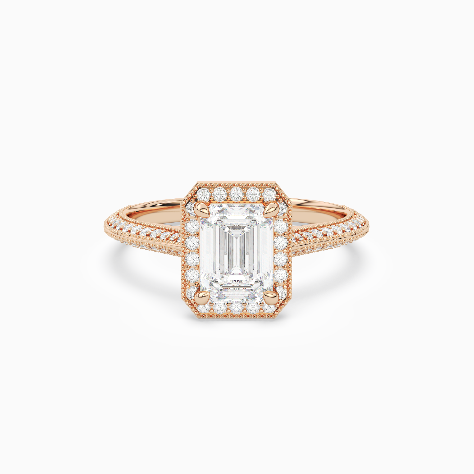 Emerald Octagon Halo in 14K Rose Gold main white