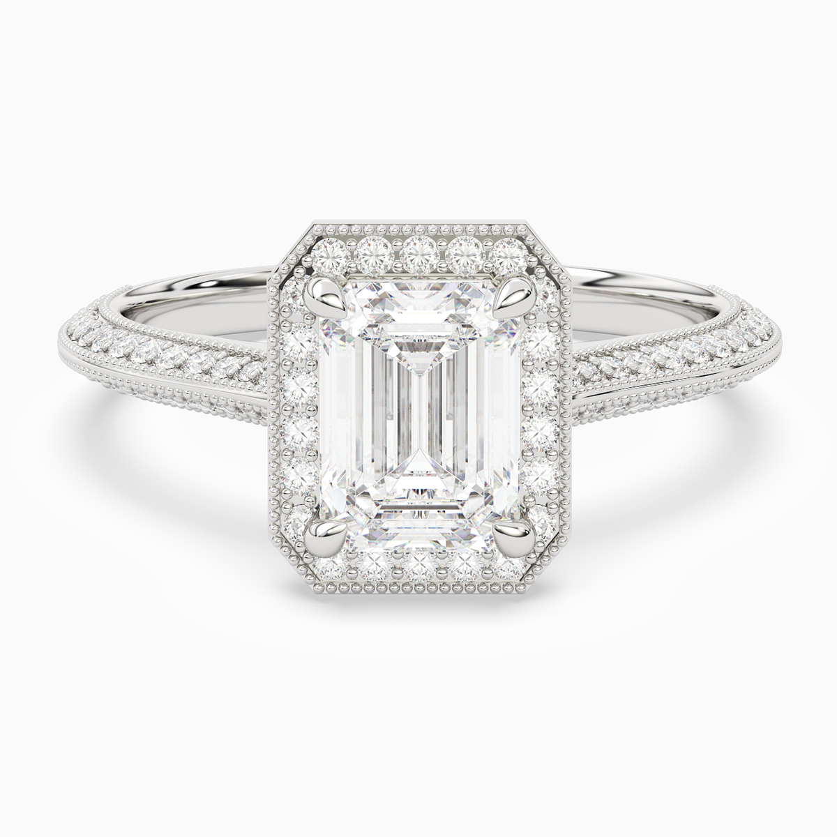 Emerald Octagon Halo in 14K White Gold main white