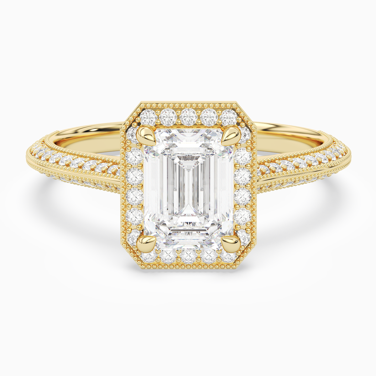Emerald Octagon Halo in 14K Yellow Gold main white