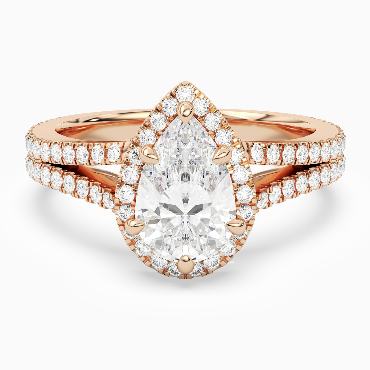 Pear Split Shank Halo in 14K Rose Gold main white