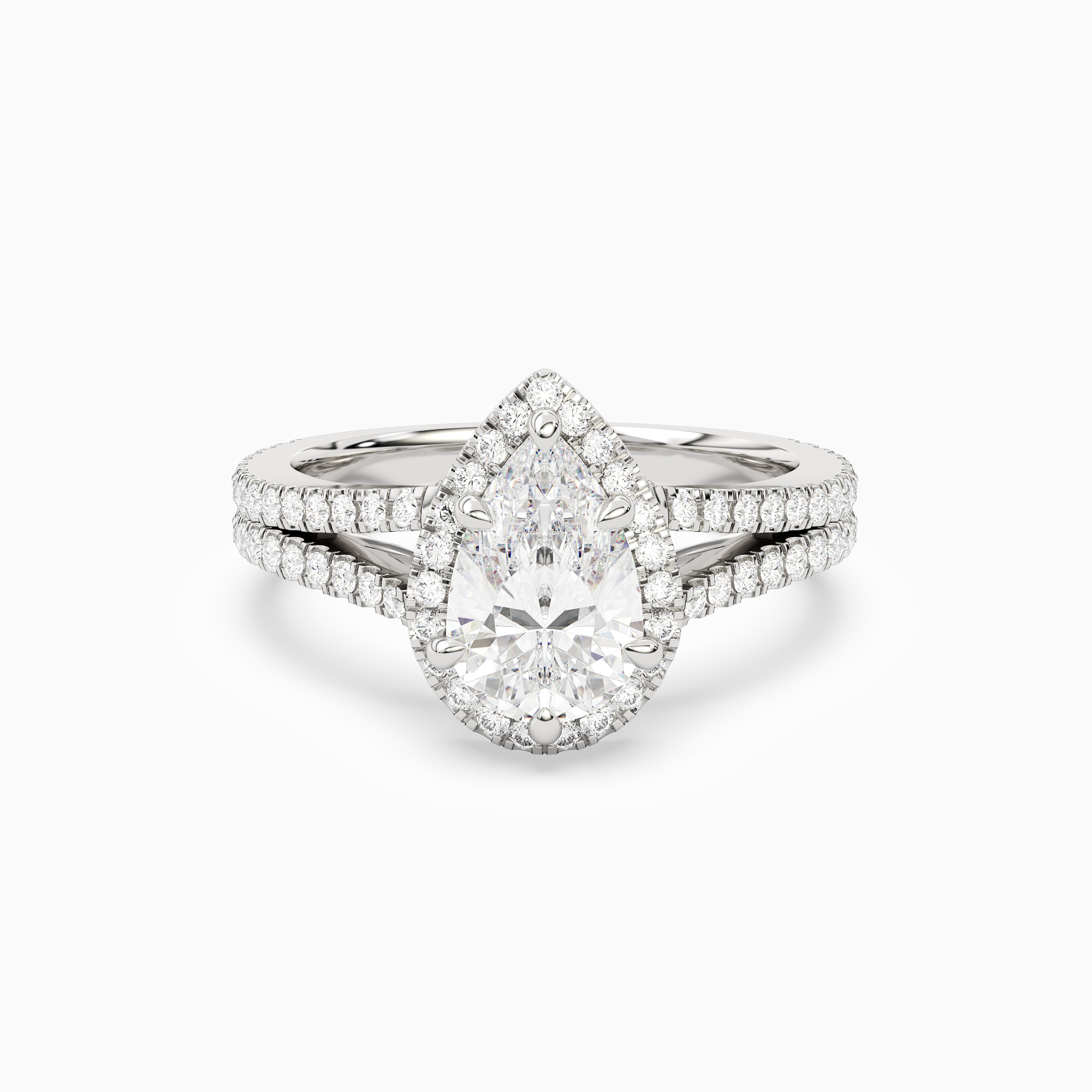 Pear Split Shank Halo in Platinum main white