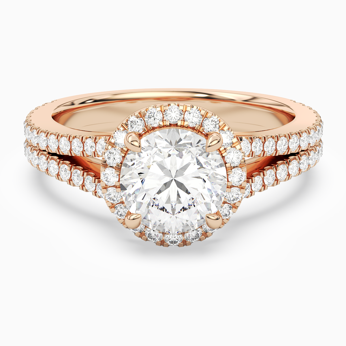 Round Split Shank Halo in 14K Rose Gold main white